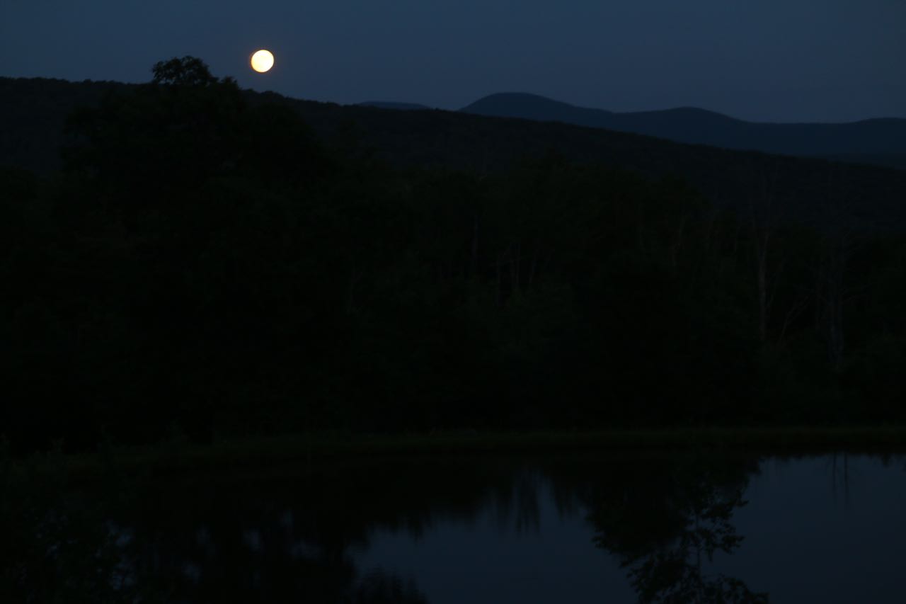 Full moonrise over the ridge. The open skies above the pond makes for excellent stargazing in this remote location. 