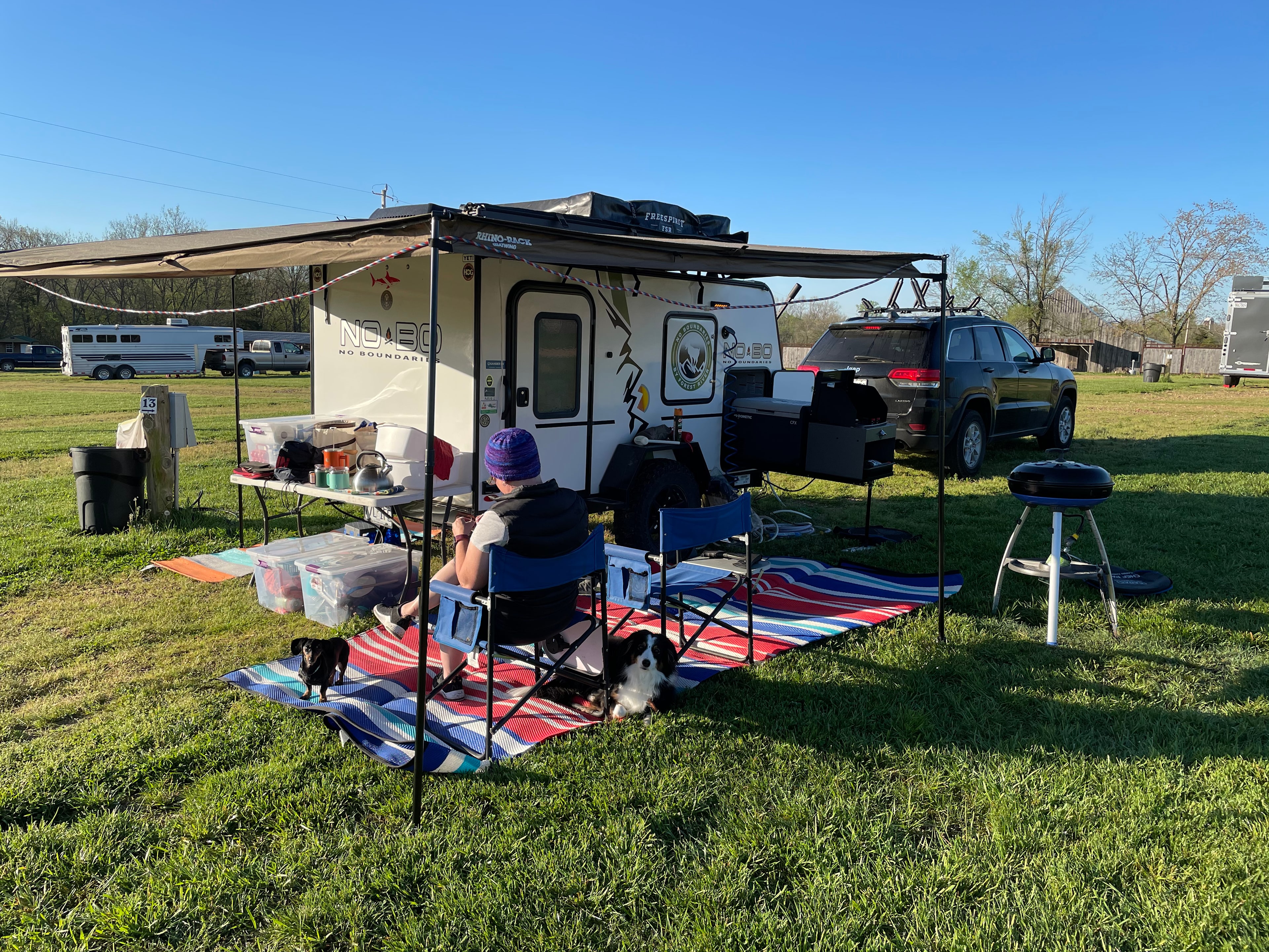 Enjoying the sounds of the horses and nice breeze of the morning. 