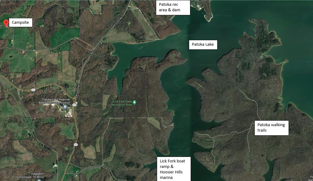 We are only 3 miles from Patoka lake where you can swim, hike, and launch or rent a boat. 