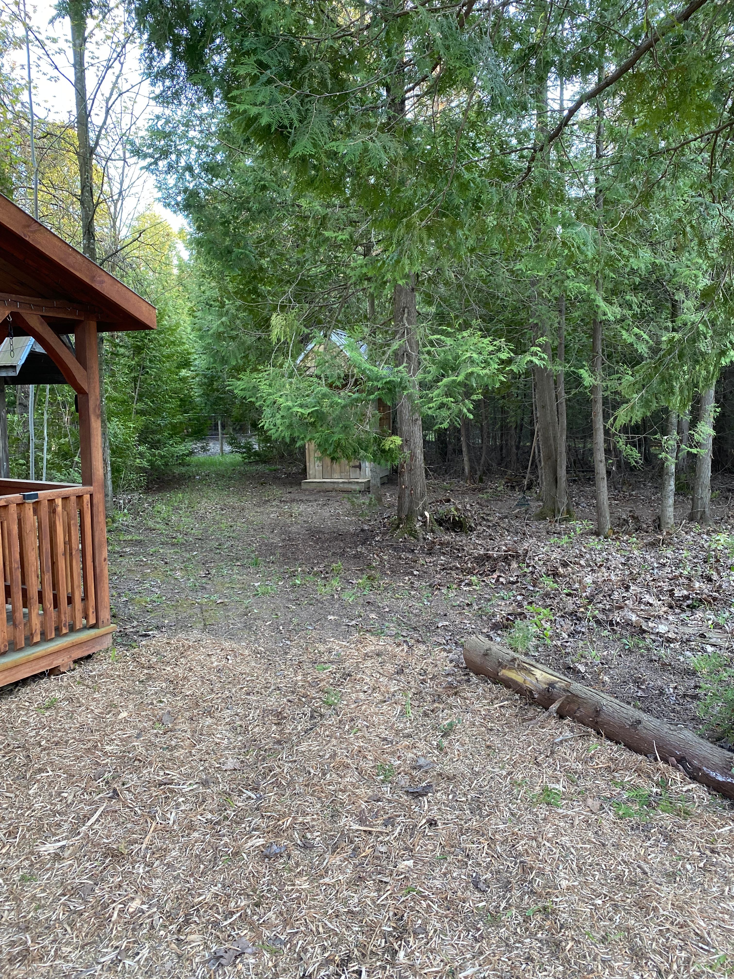 Distance to the outhouse from the cabin.