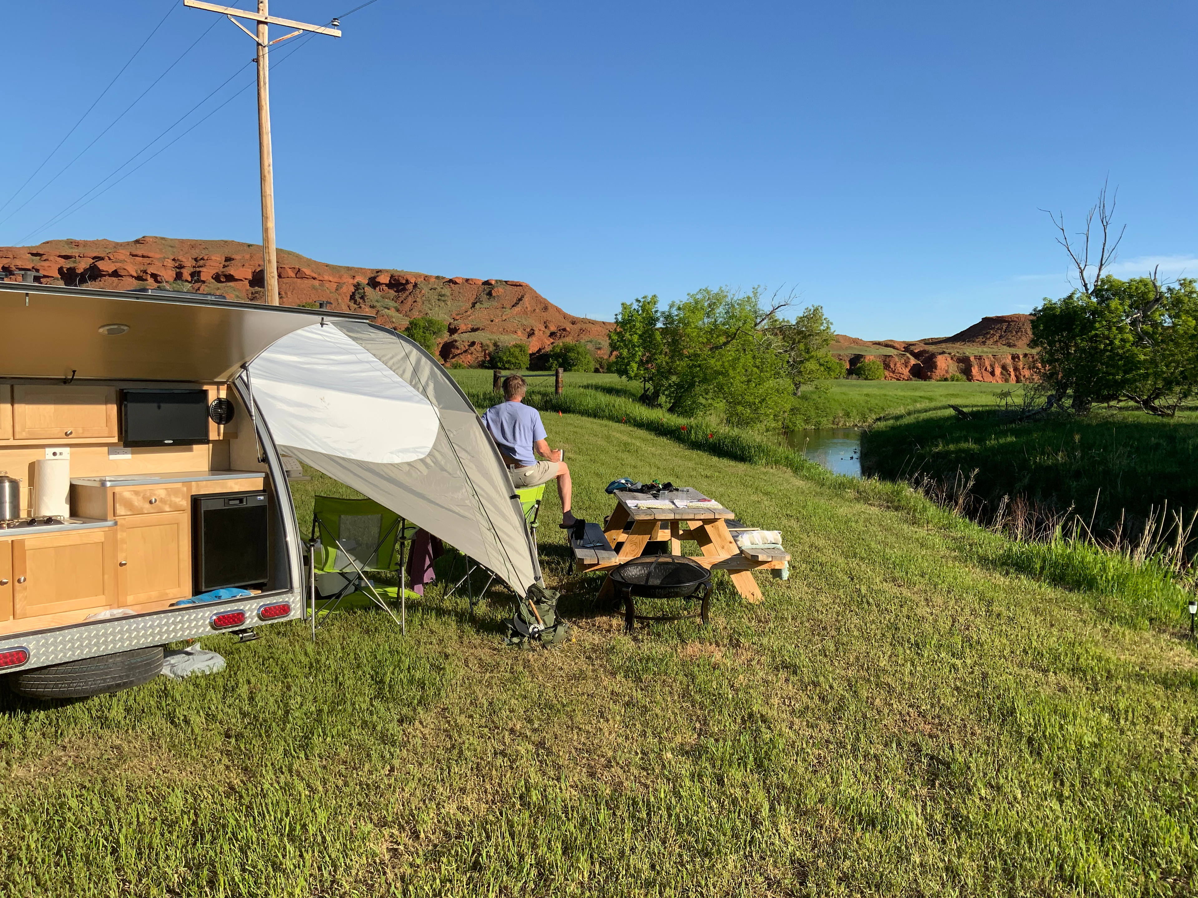 View of the red cliffs and stream.