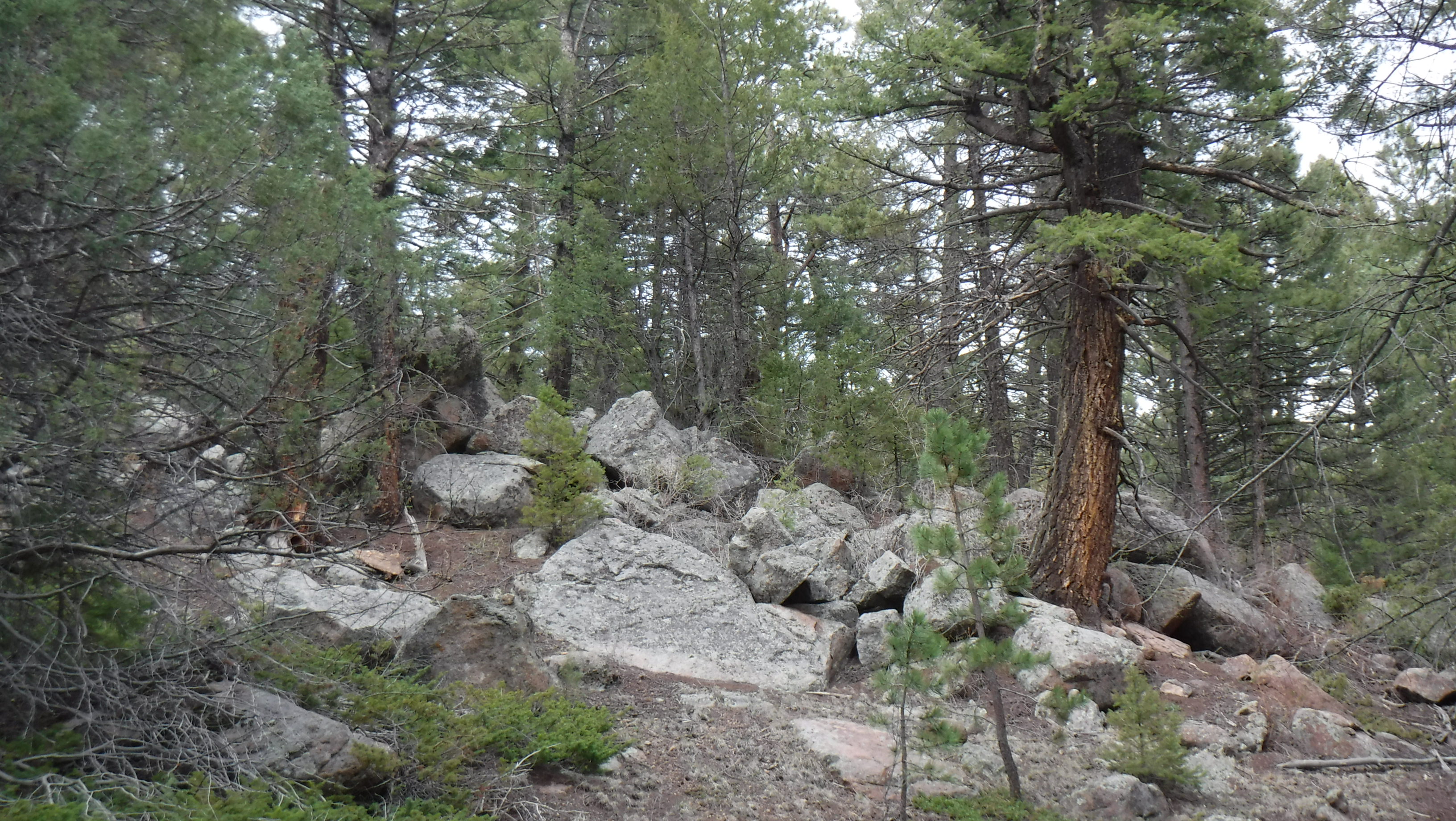 Rock piles up the nearby trail.