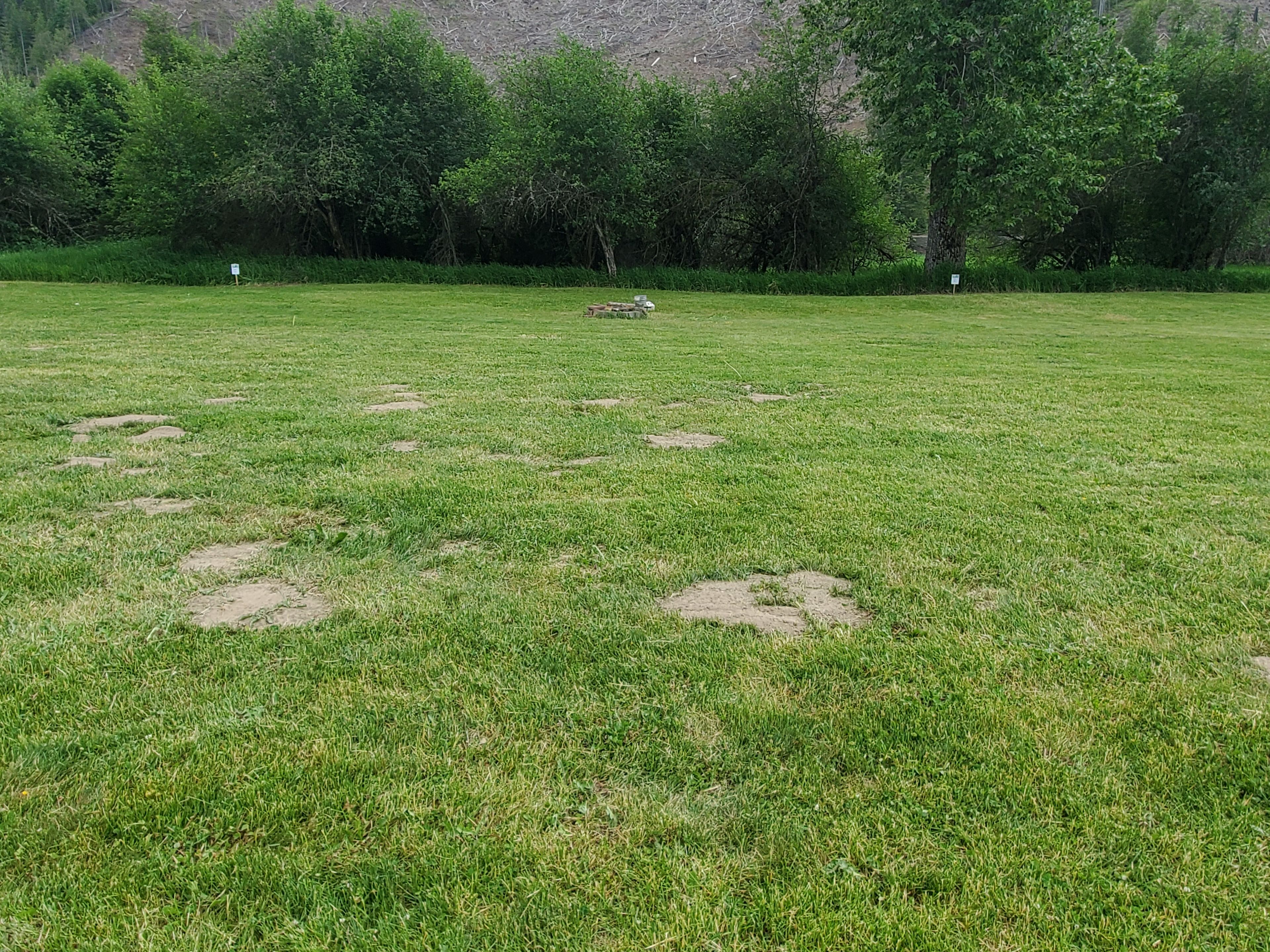 Site 2 on the left, Site 1 on right.  Shared fire pit in the middle. 