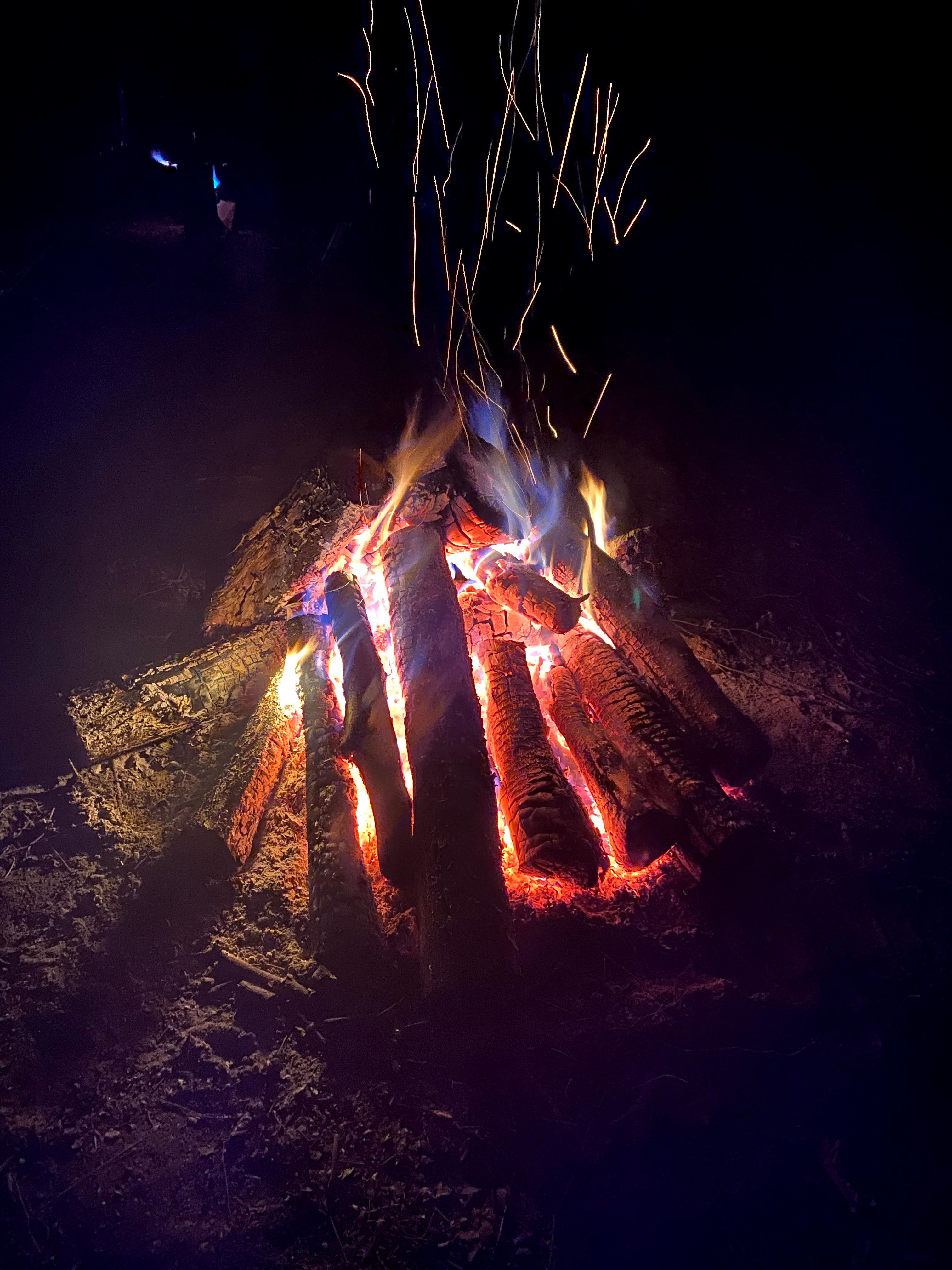 enjoy the sound of the waterfall as you enjoy a crackling fire