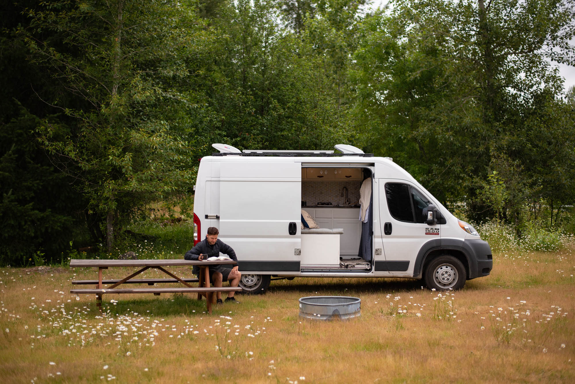 Our campsite for the night with our van.