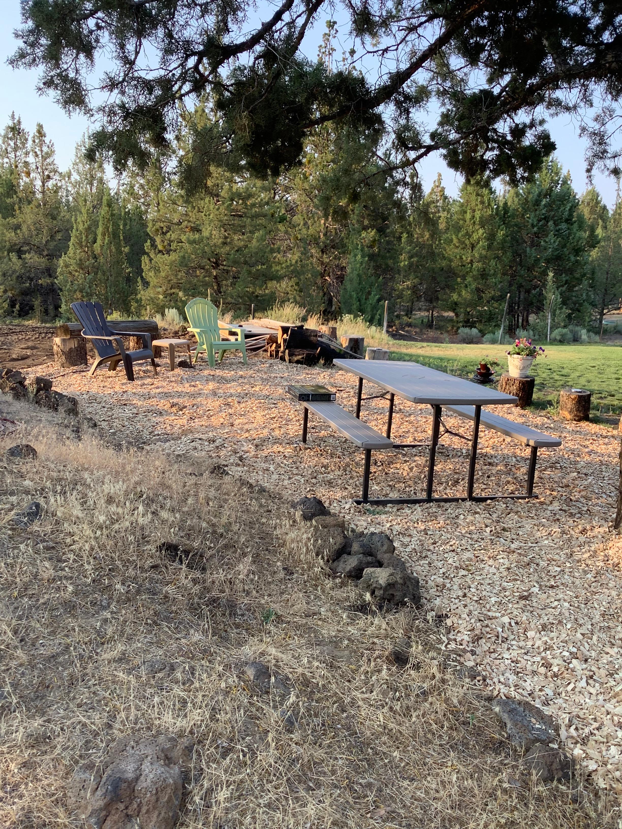 Picnic table, and a place to sit and relax