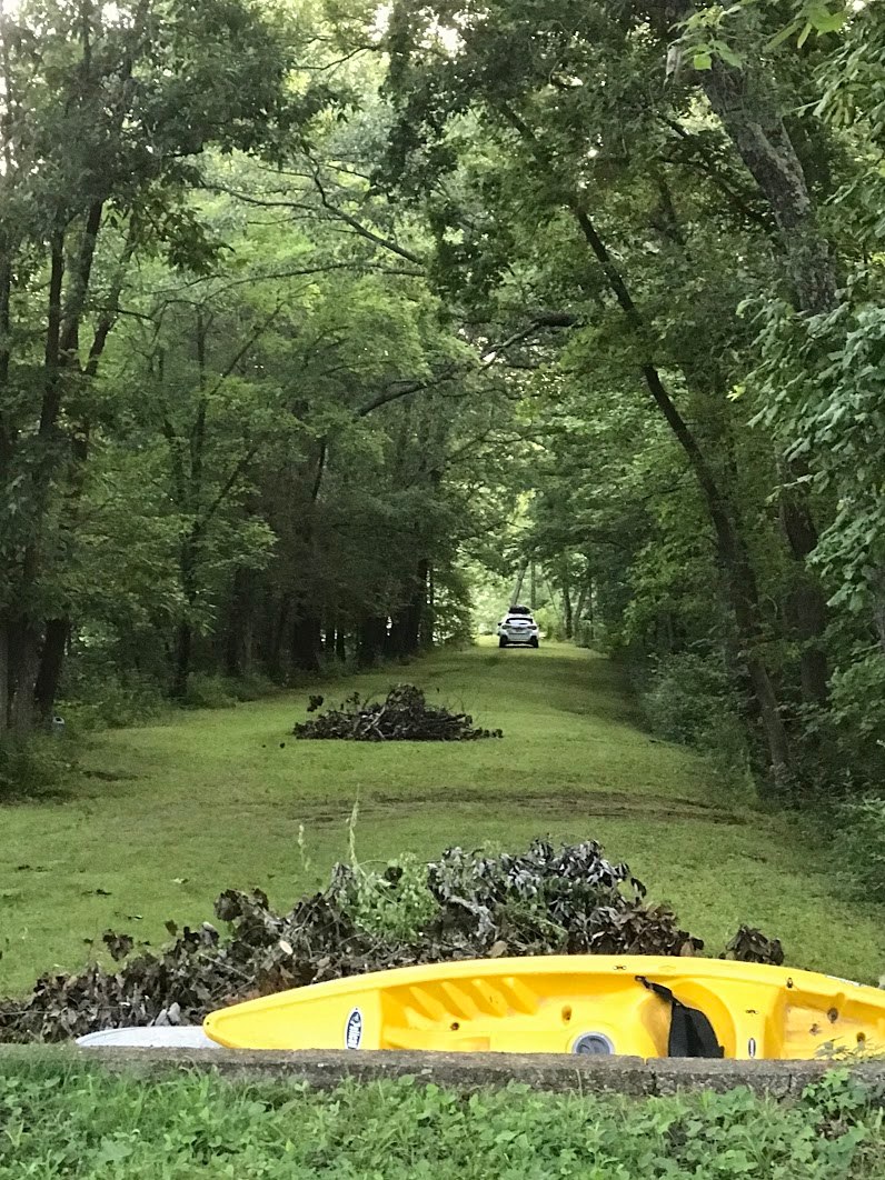 SIte 1. View to old iron truss bridge on a centuries-old abandoned section of road.