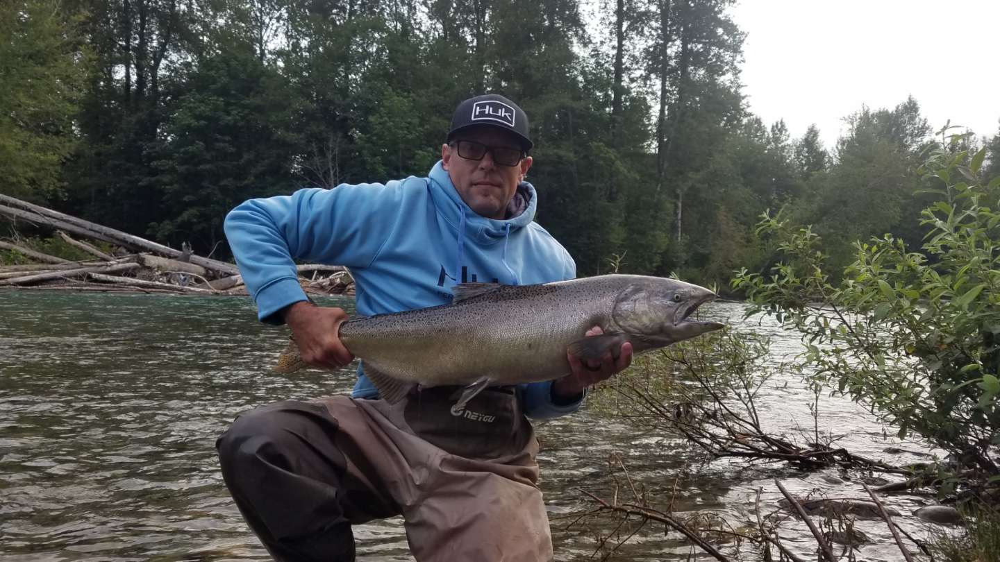 Fishing holes just a short drive down the road. Get your license and check for rules and seasons first. Dad caught a king salmon. 