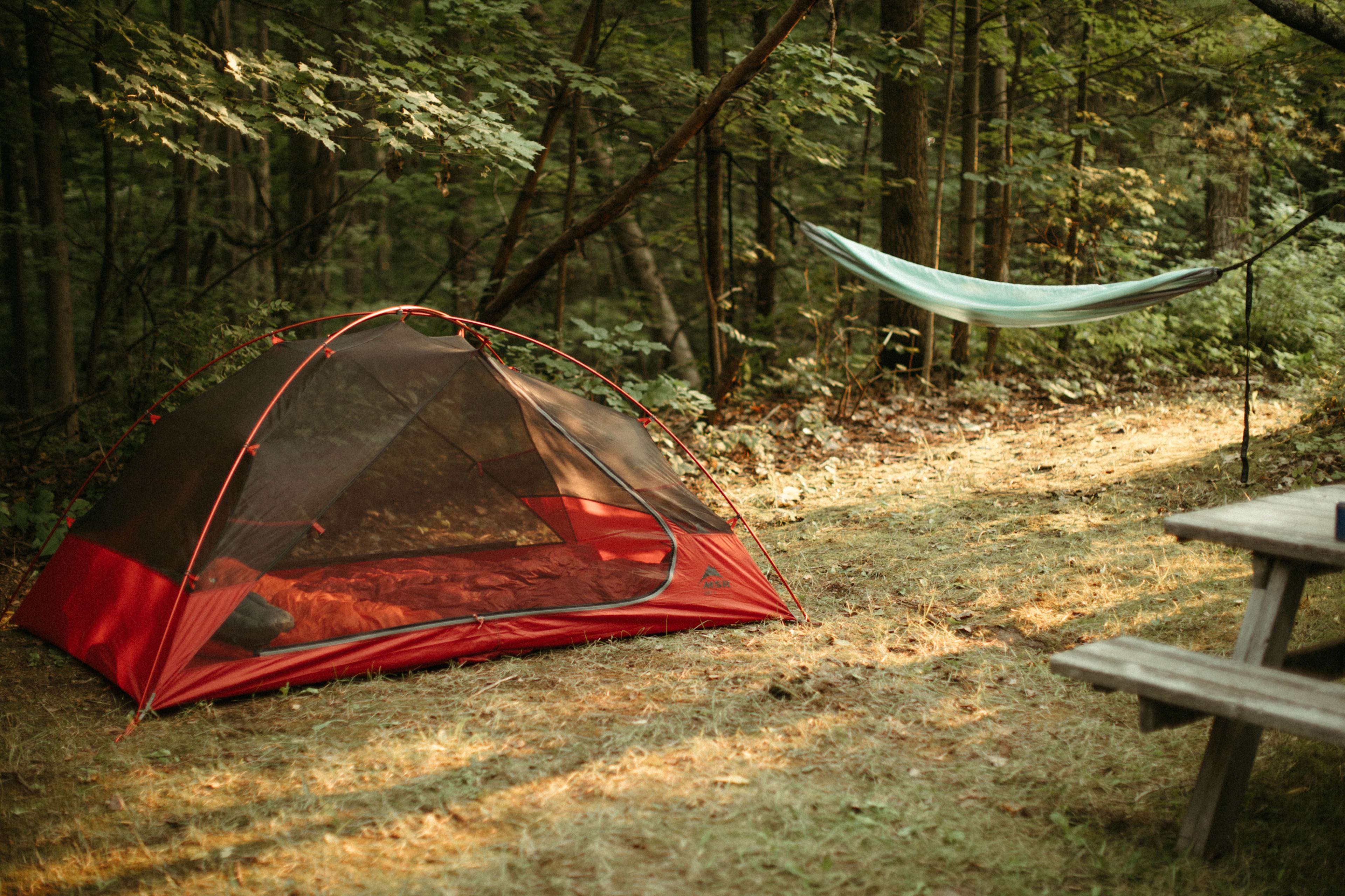 Trees in the camping location were perfect for setting up the hammock as an additional option for relaxing.
