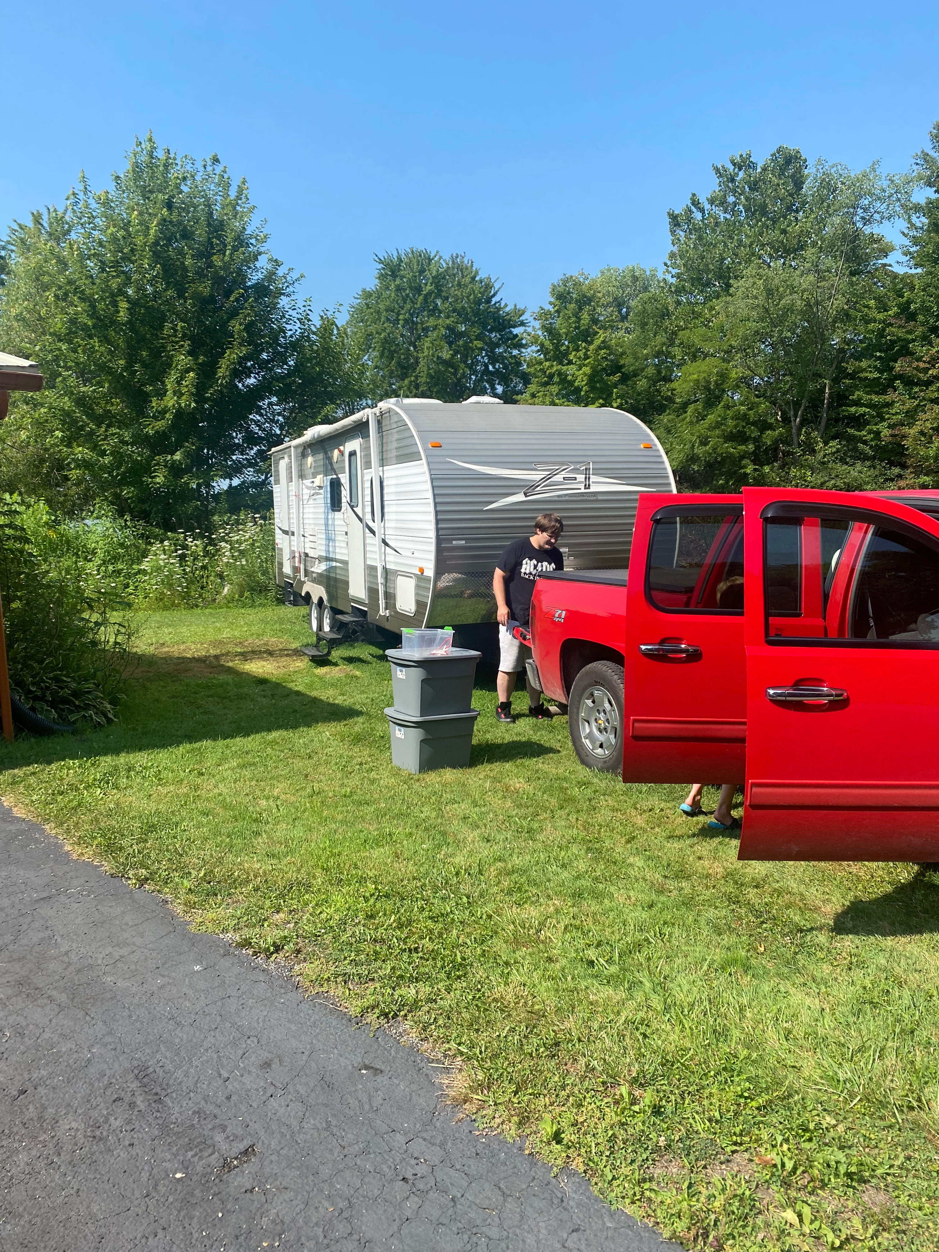 This was where we were able to park our camper. It is beside the garage and was  wet quite there 