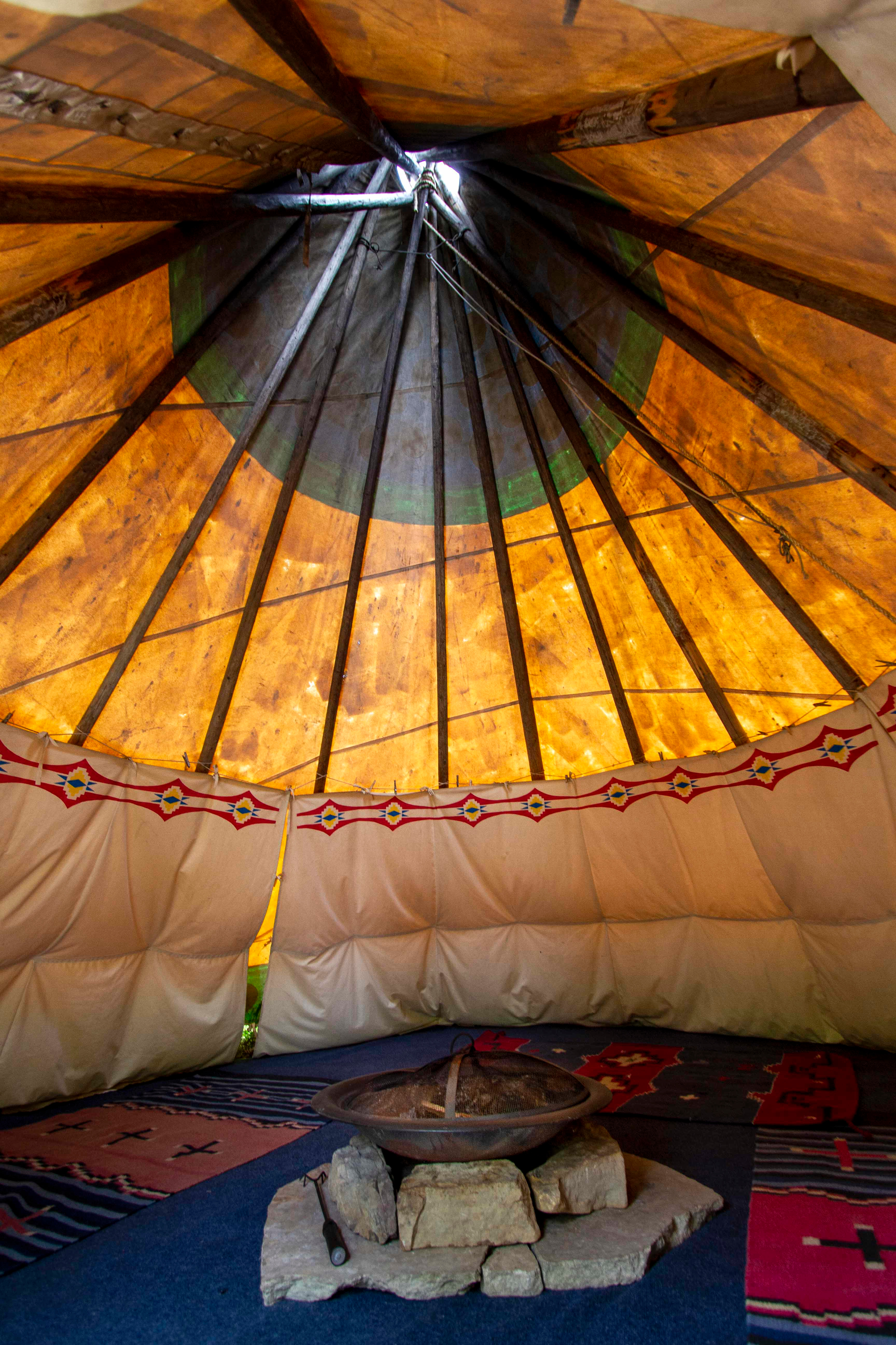The tipi is really big. You can easily sleep eight in here without even thinking about it, and still have plenty of room for more.