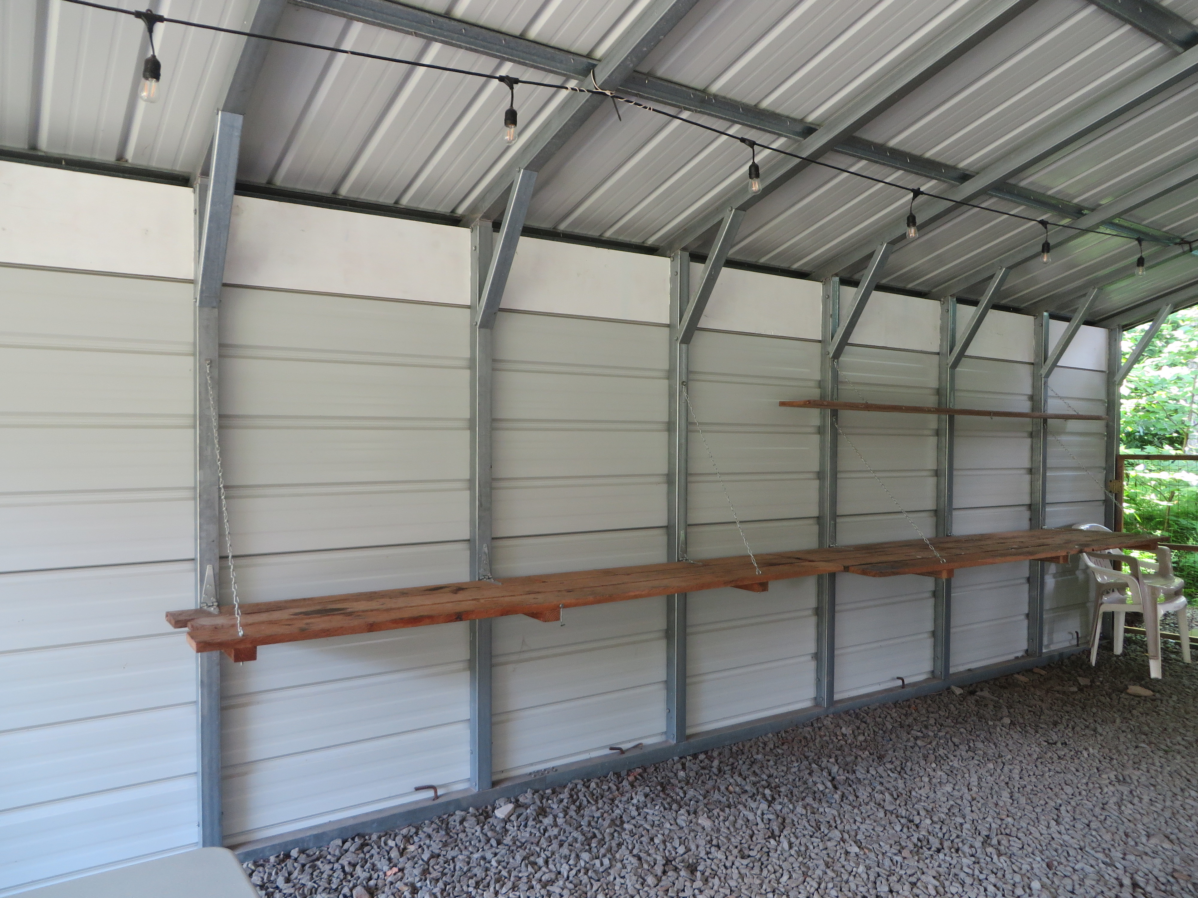 Counter height, foldable shelves, designed to keep your essentials easily accessible and dry.