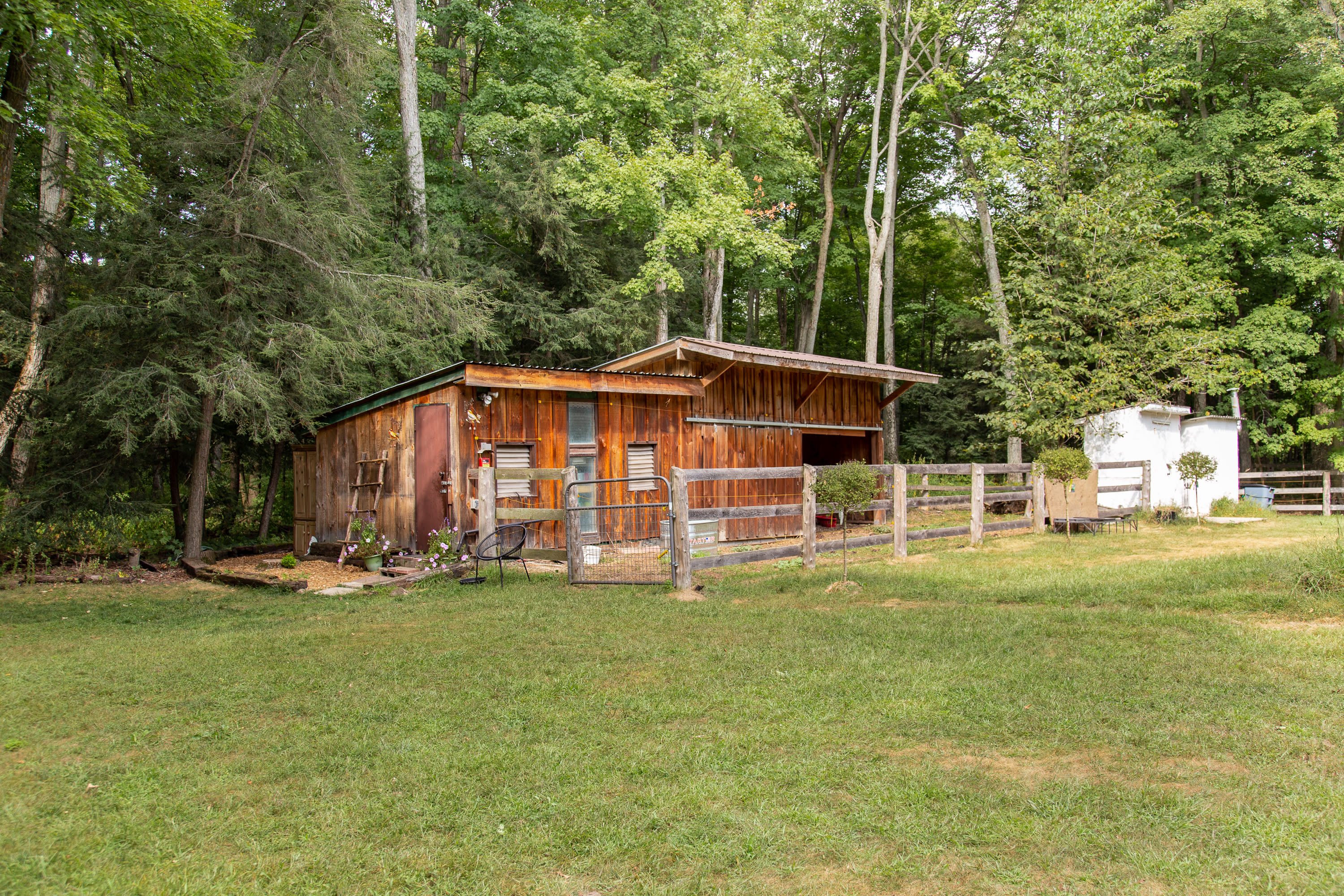 The barn features stalls for the cows, as well as a kitchen with separate entry.