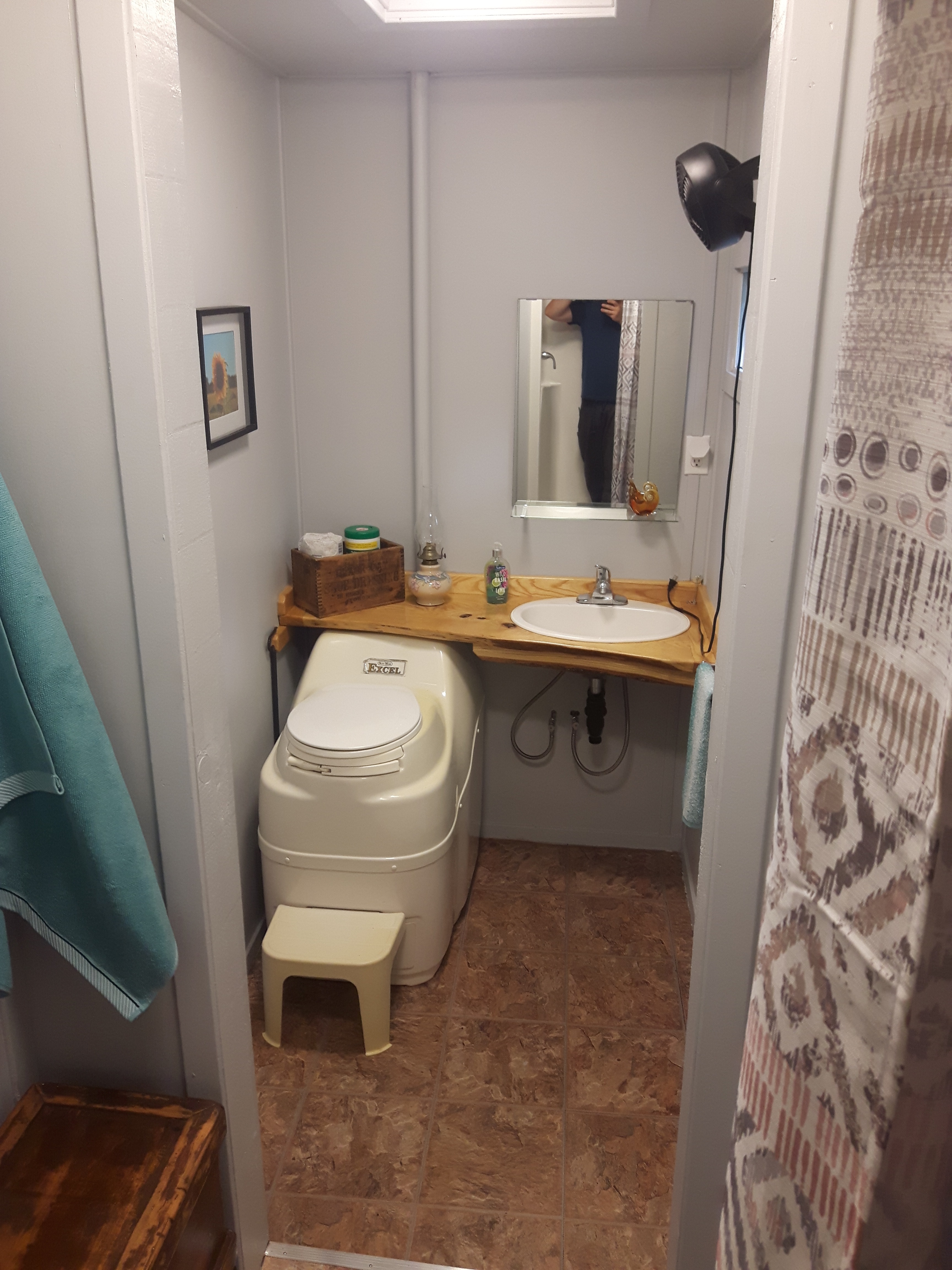 Washroom is in separate building with composting toilet and shower.