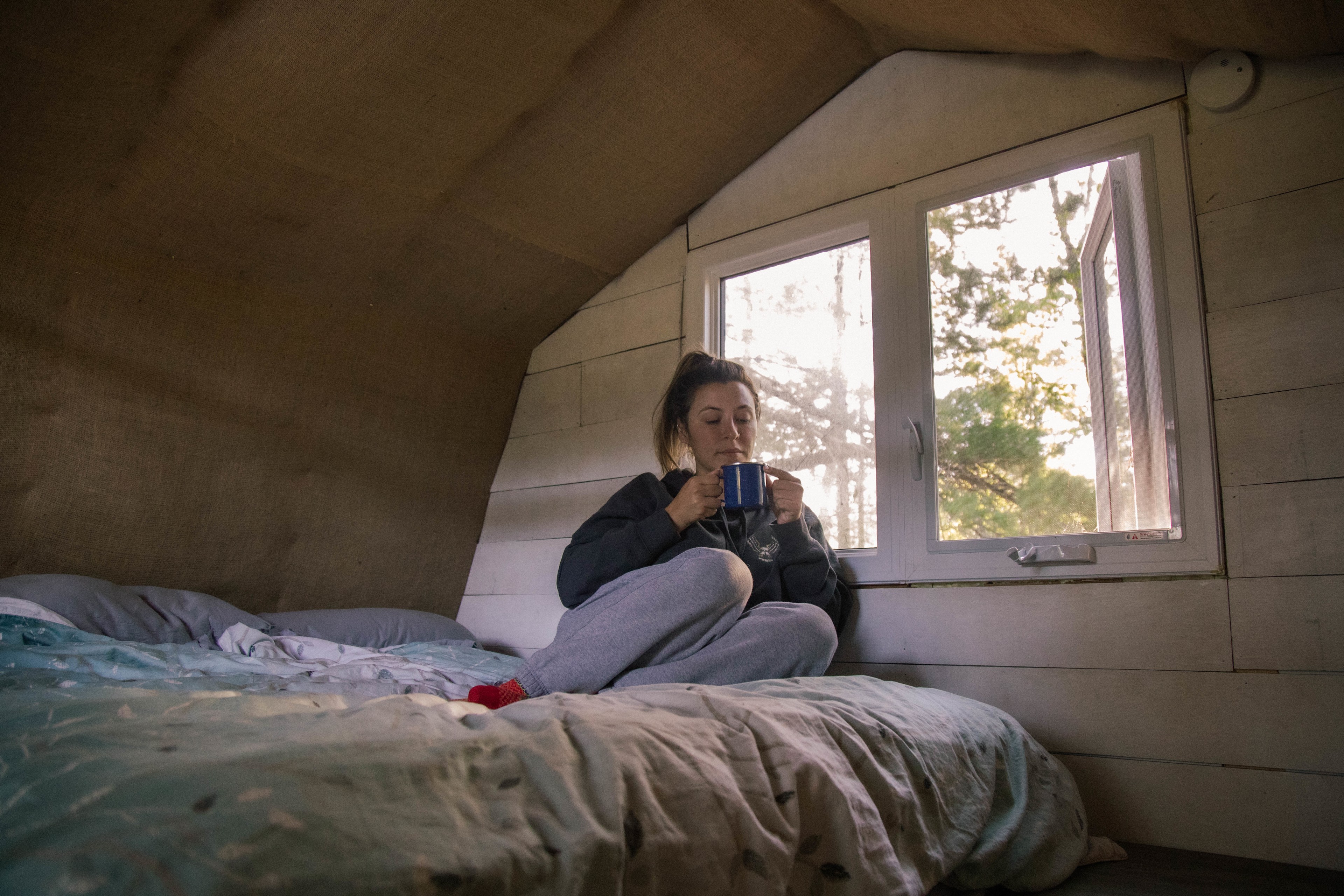 The view from the loft! Windows on either side and a very comfy bed (not air mattress!!). Could have spent a week here.
