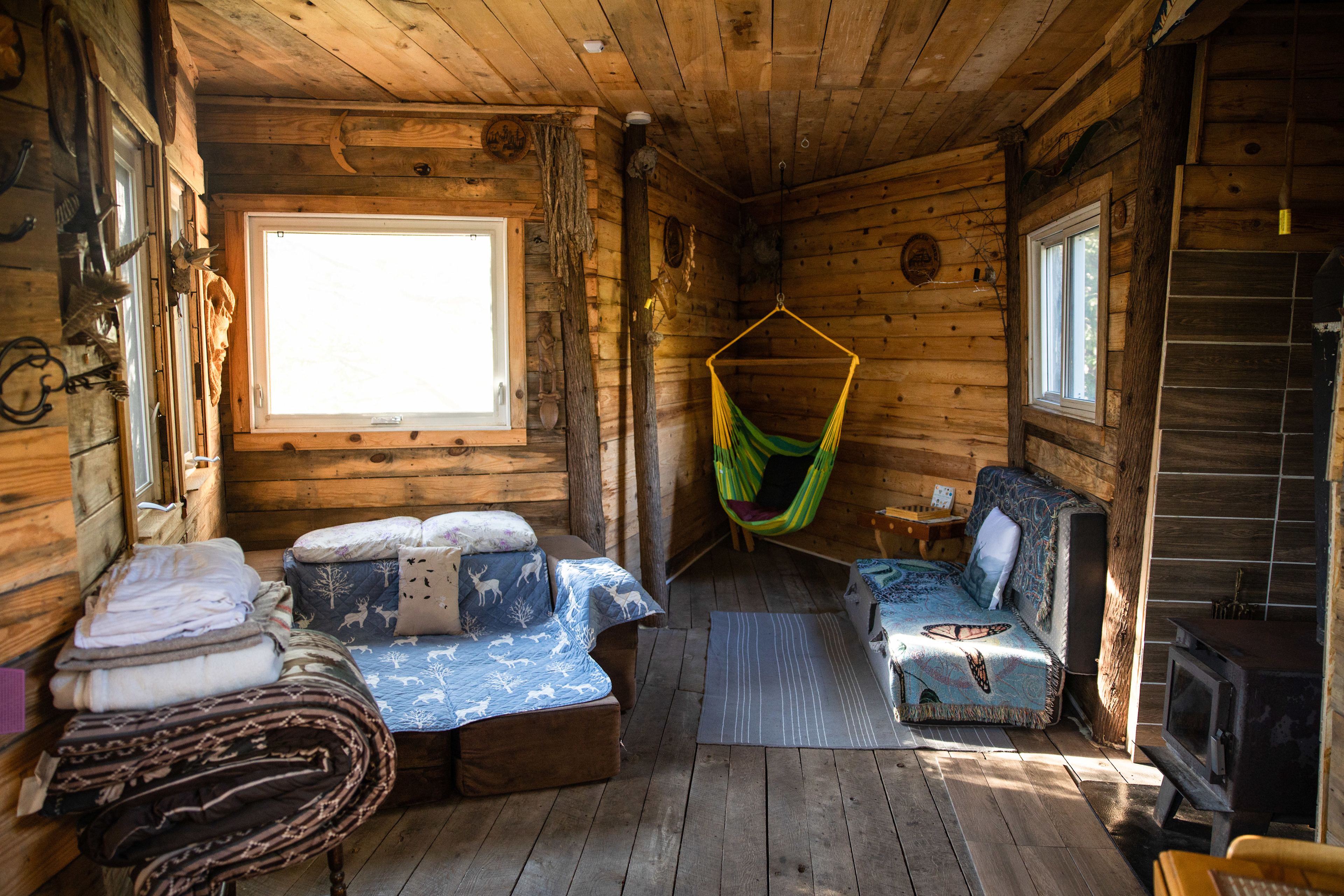 The cabin is furnished with two convertible sofa beds, large enough to sleep 4 people. 