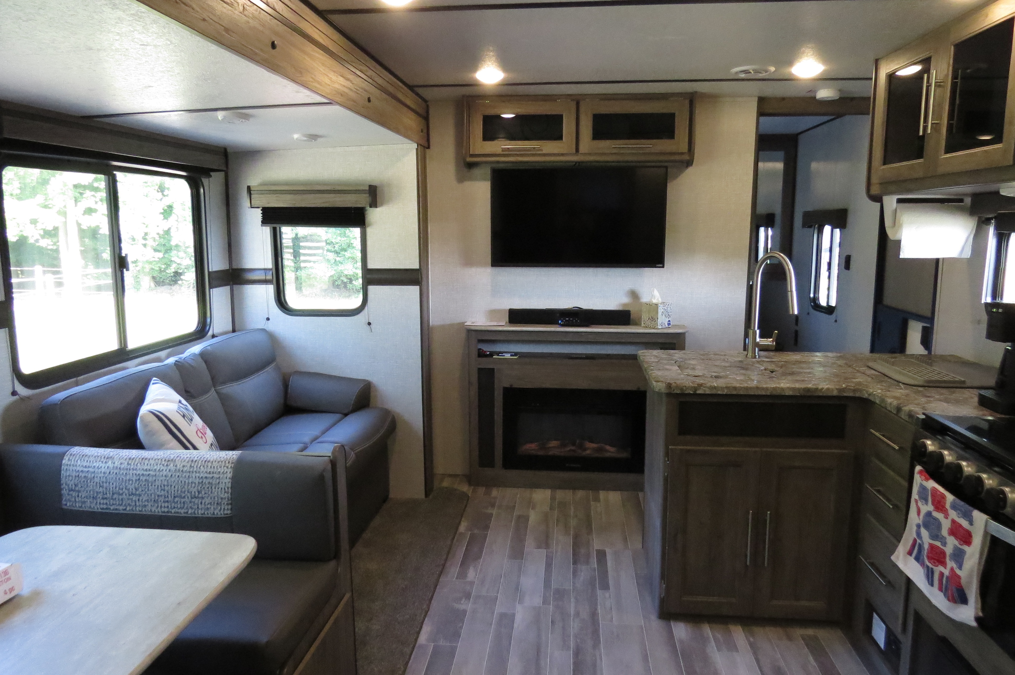 It has a/c and heat with a fireplace, plus the views out the window are beautiful.