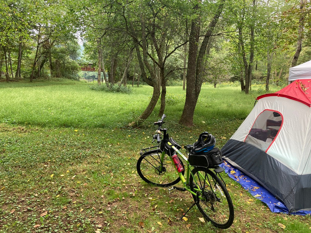 Another view of my site. In the top left you can see a gate and bridge. The beach is just outside the gate, and the bridge is on the Greenbrier River Trail.