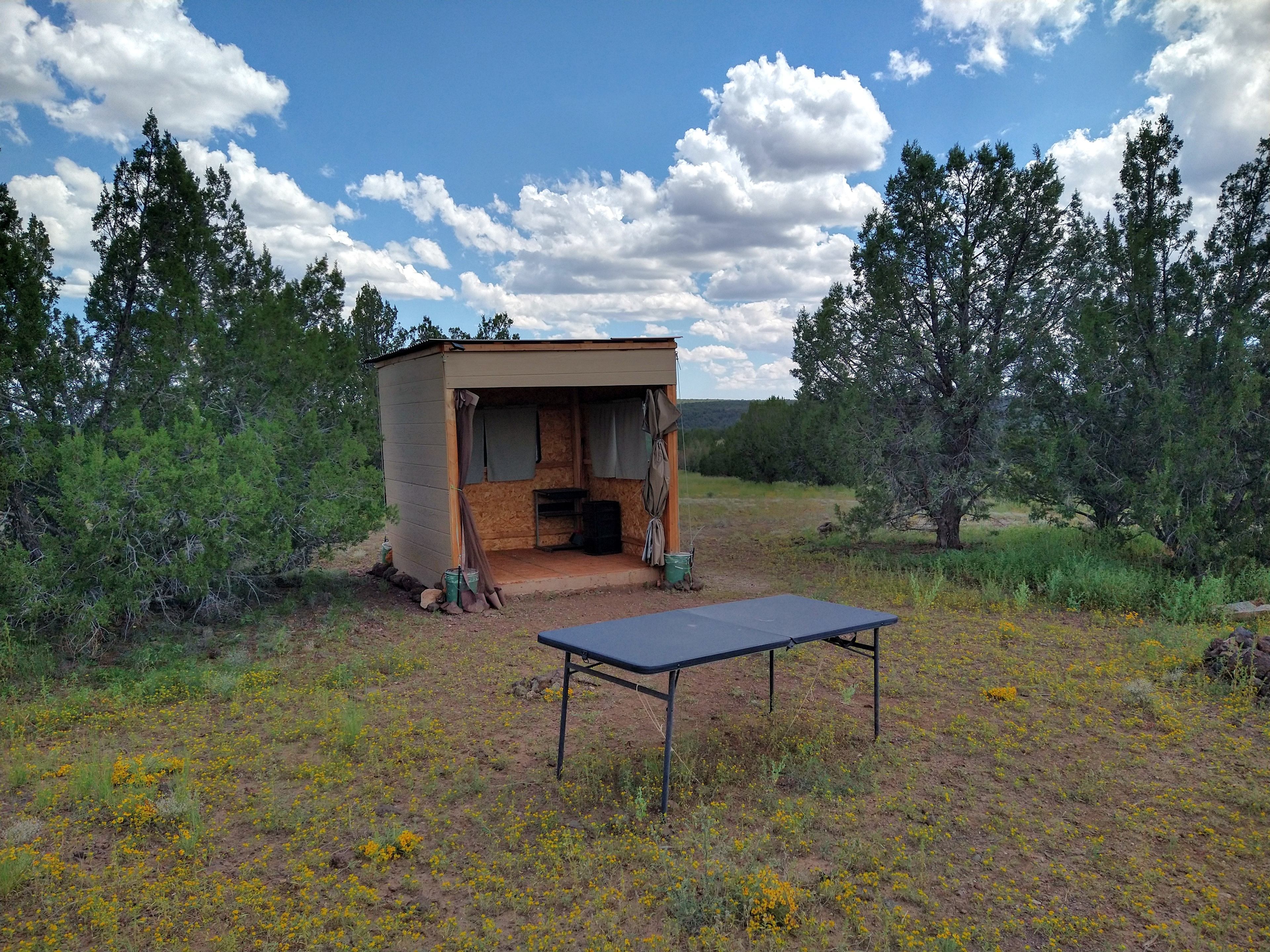 The shelter has plenty of room to use as a personal workspace or a headquarters if you're hosting an event. Or you can bring some cots or toss some sleeping bags on the floor and use it to sleep in! 