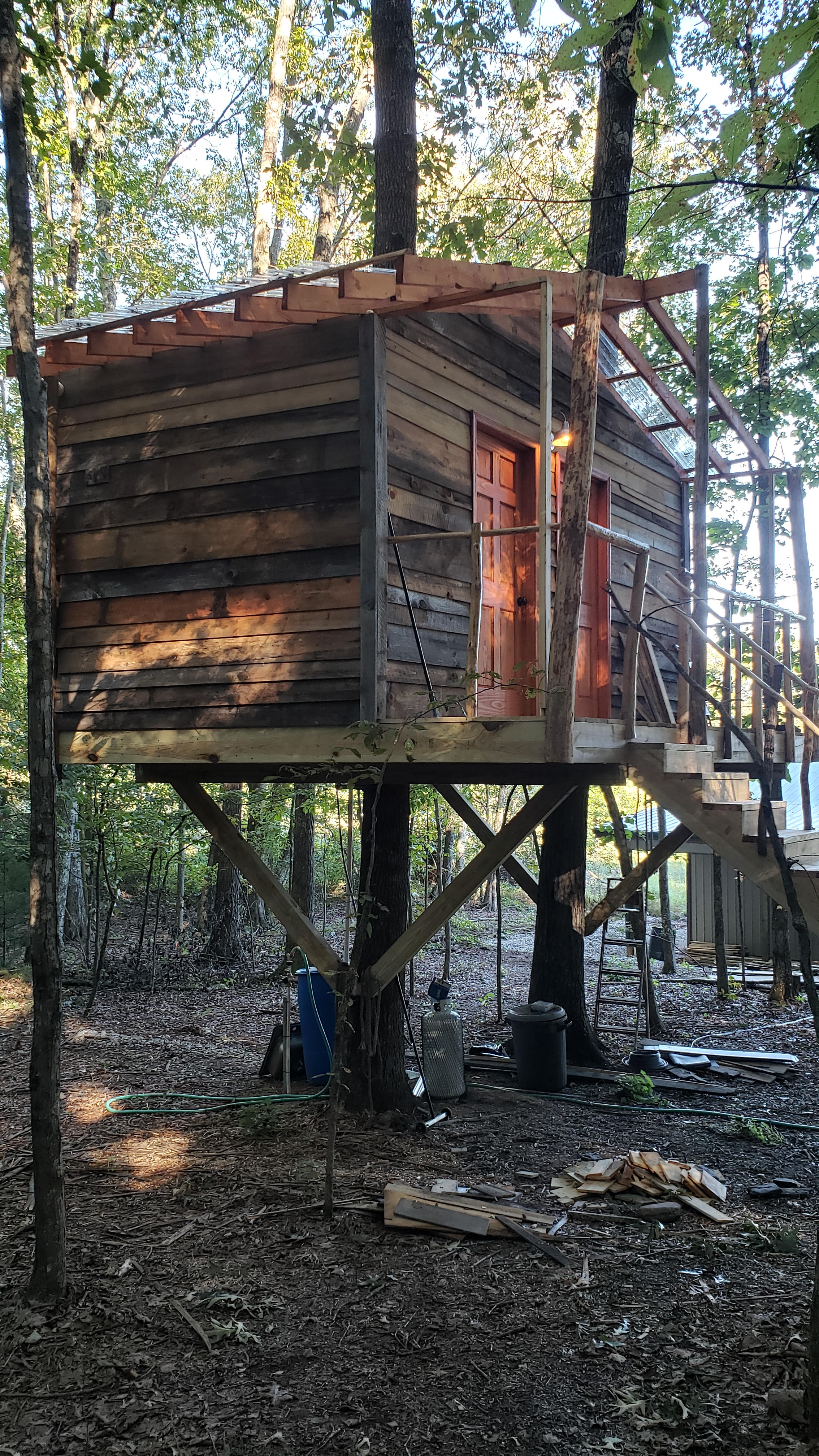 View of the whole treehouse shower from a distance