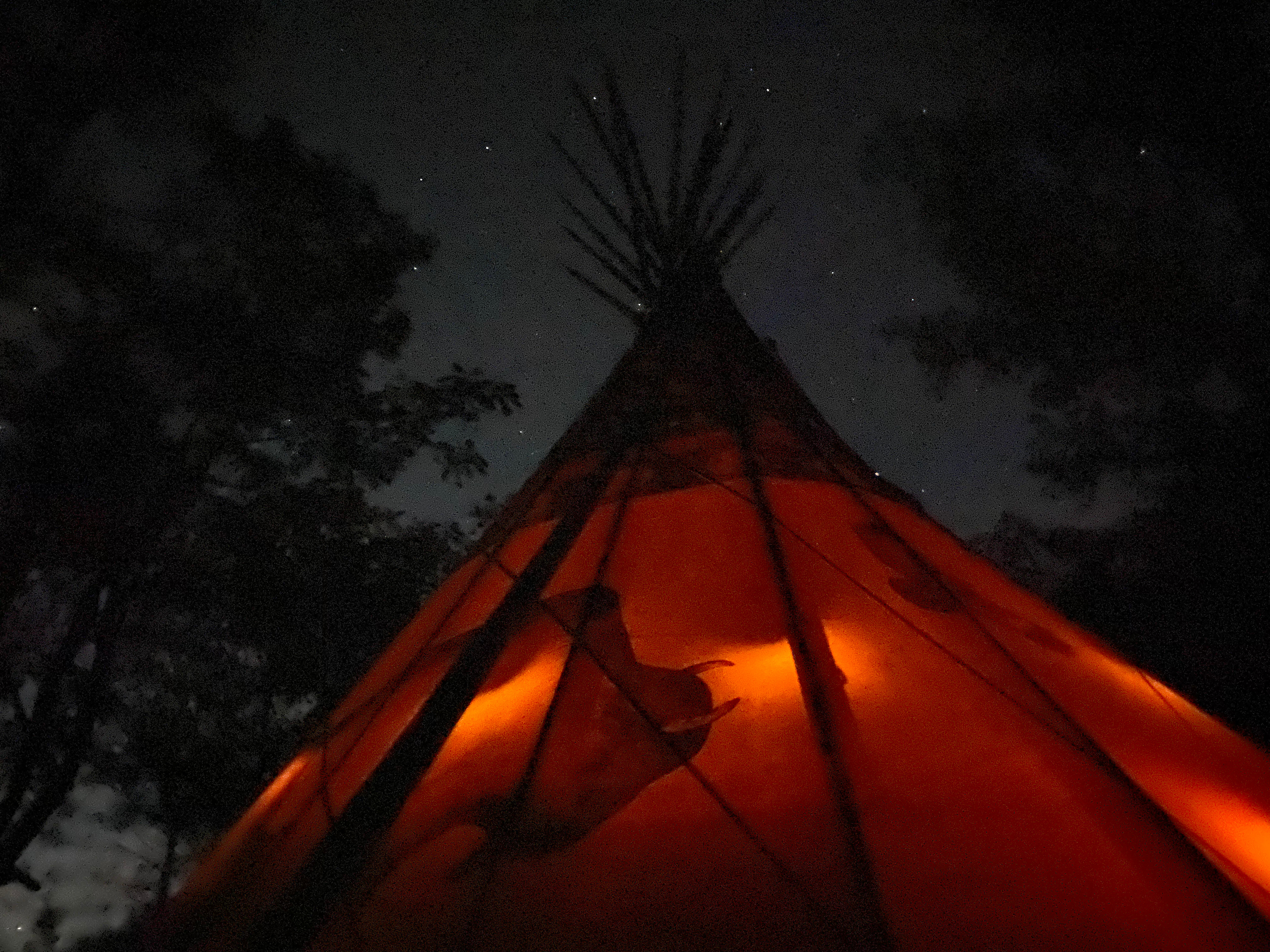 Tipi against the night sky, we have awesome star gazing