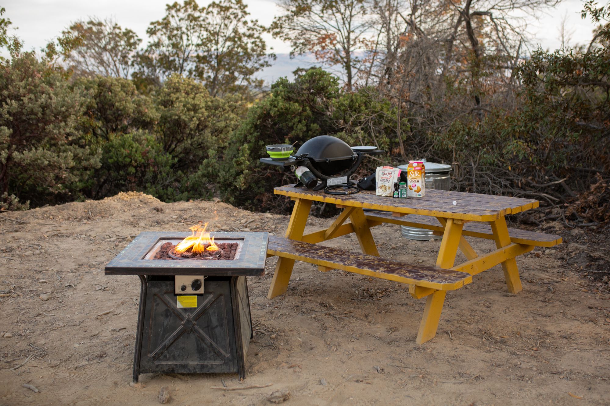 We made pancakes on the grill while warming up next to the fire pit