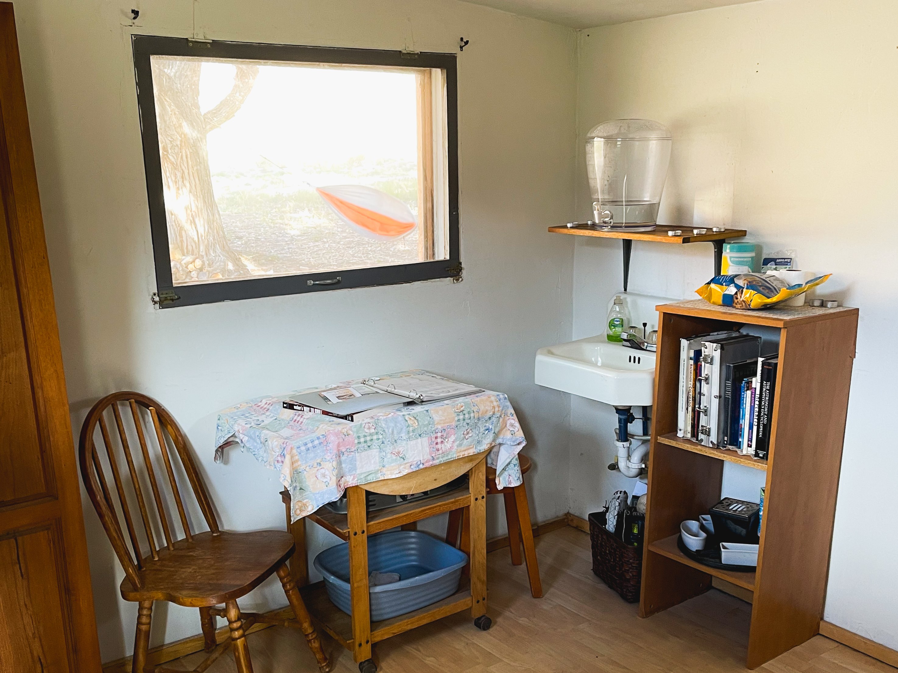 Kitchen sink and a books about local trails etc. in the area