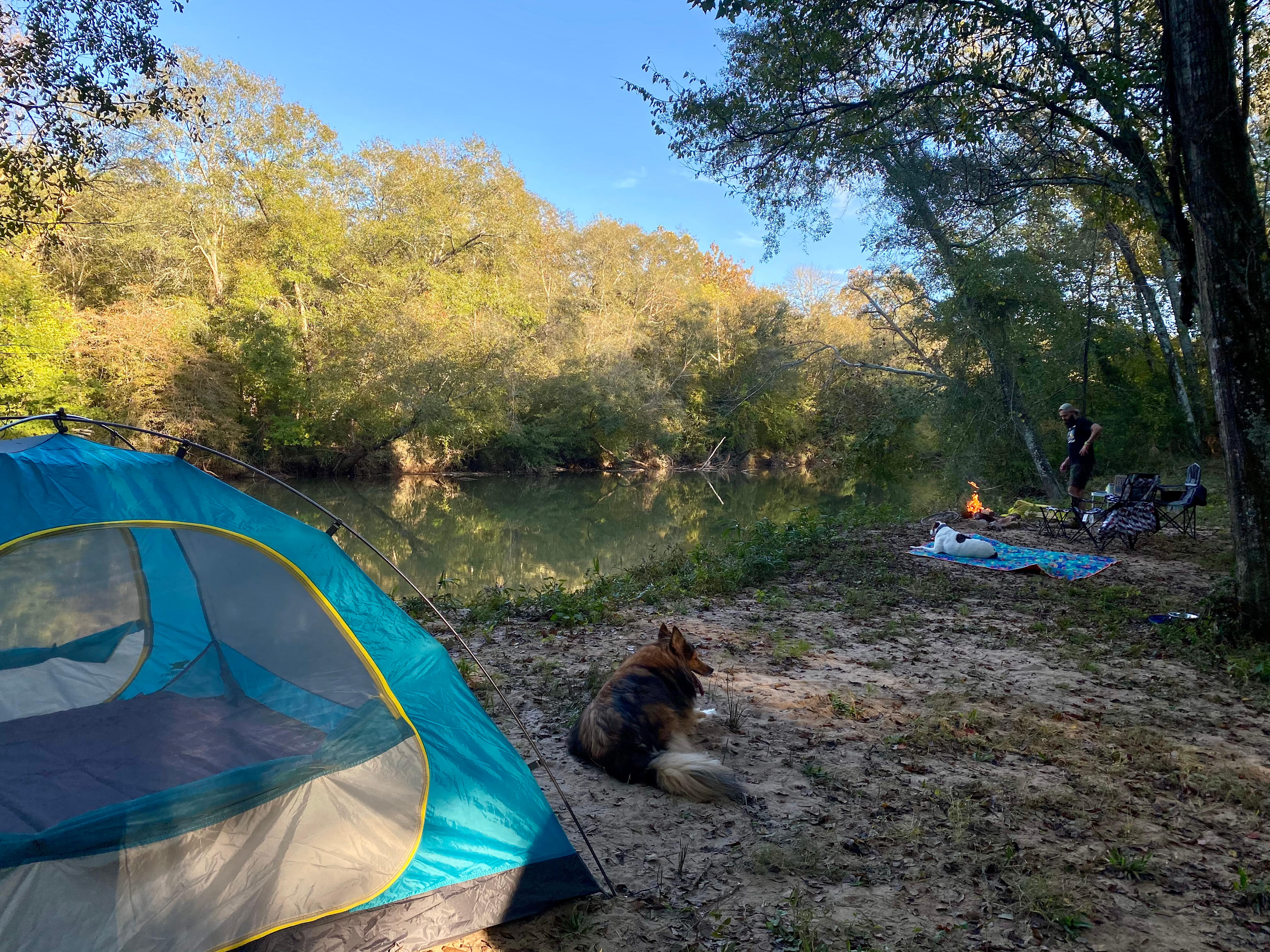 Primitive riverside camping