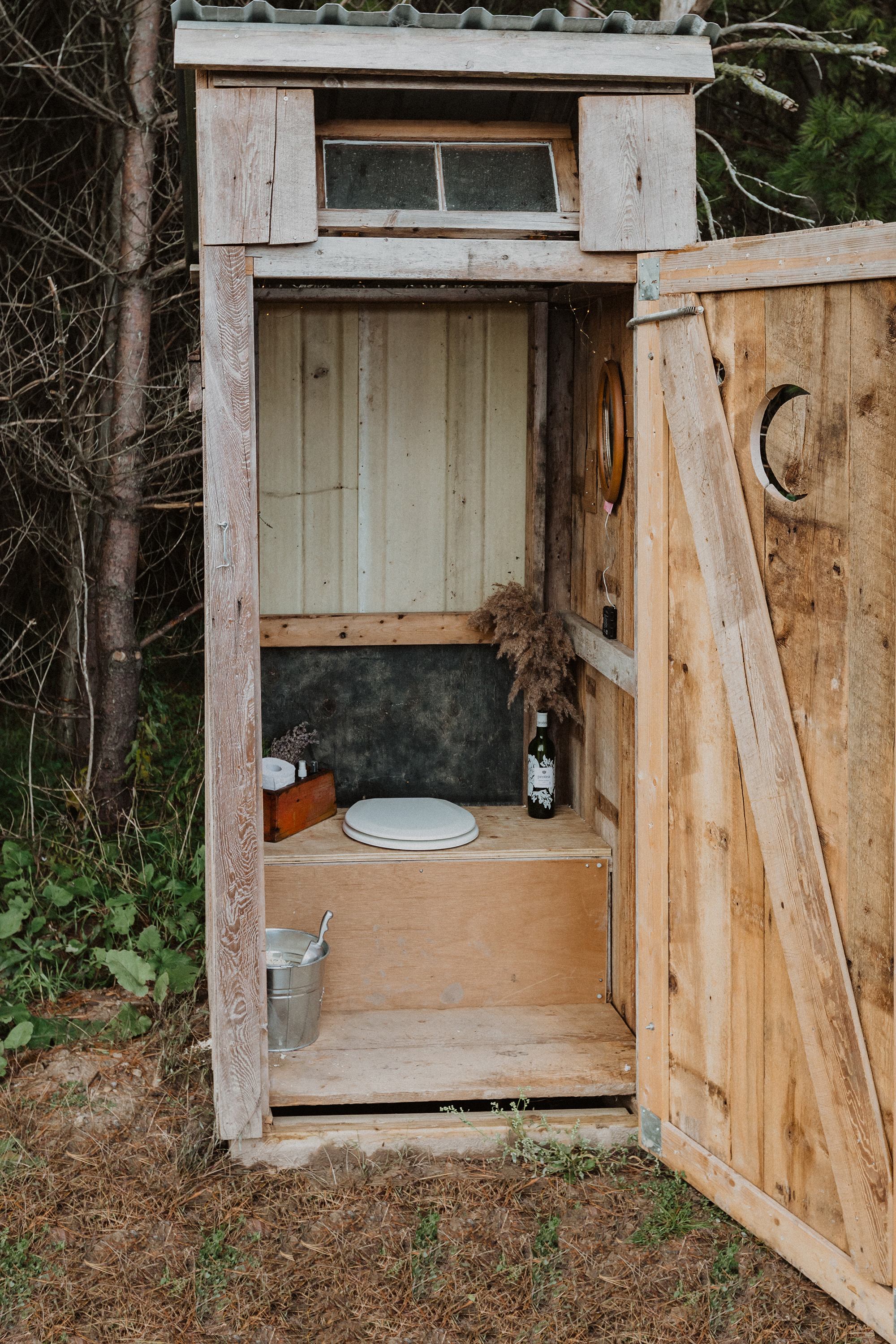 You can tell work and care has gone into the construction of this outhouse with a composting toilet. Sanitizer and room spray is provided to make sure the facility remains clean and smelling fresh. 