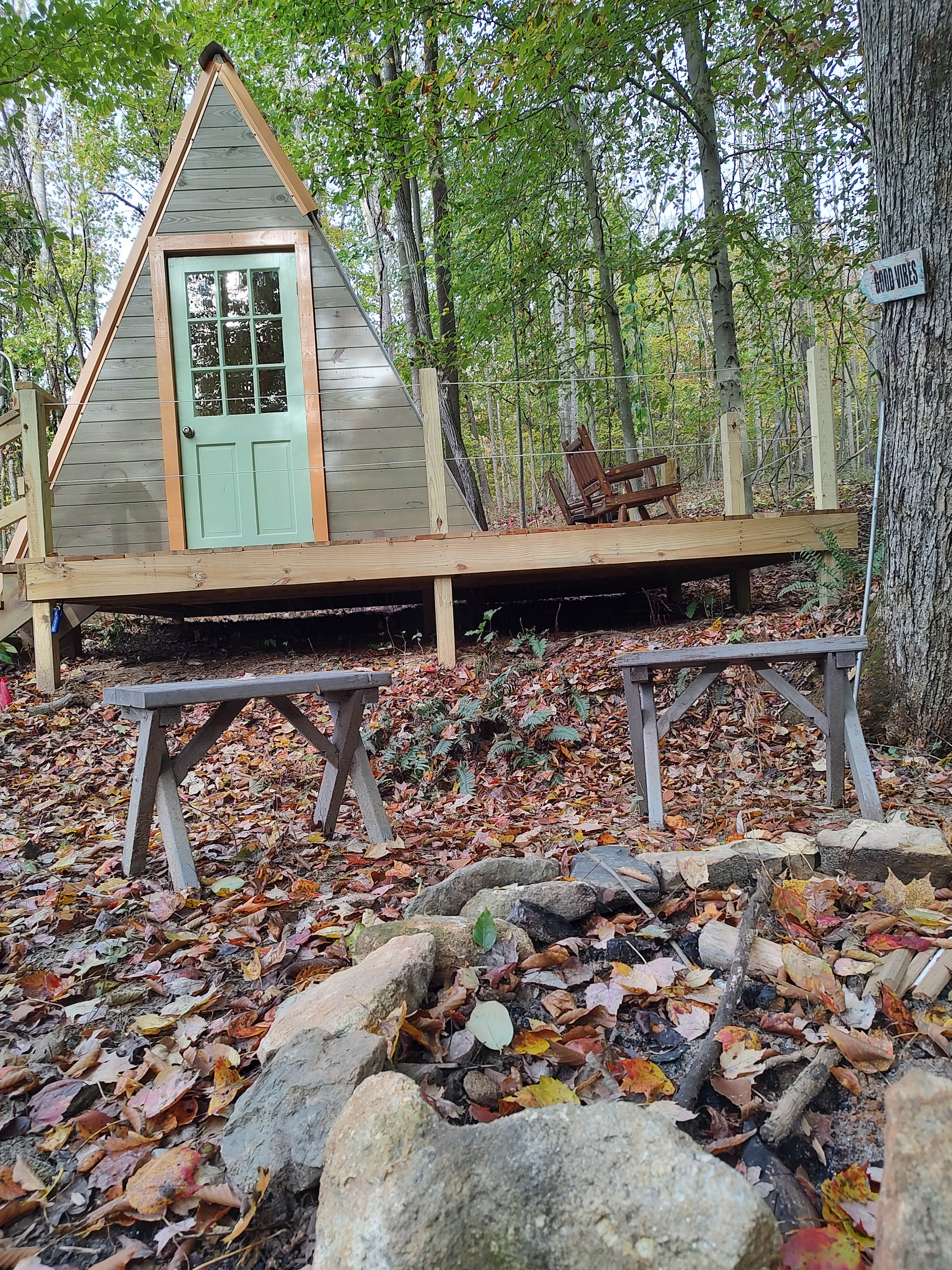 There is a great fire pit. There is some wood available and always down wood in the forest. 