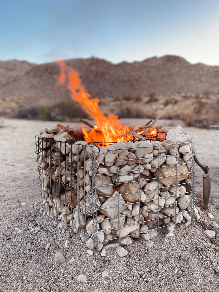 Bring plenty of wood, the gabion rock firepit burns hot!