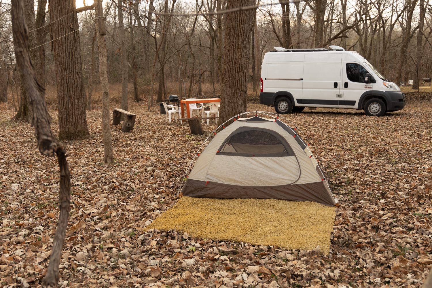 The host was so nice and set up a barrier between the ground and our tent since it was chilly out. 