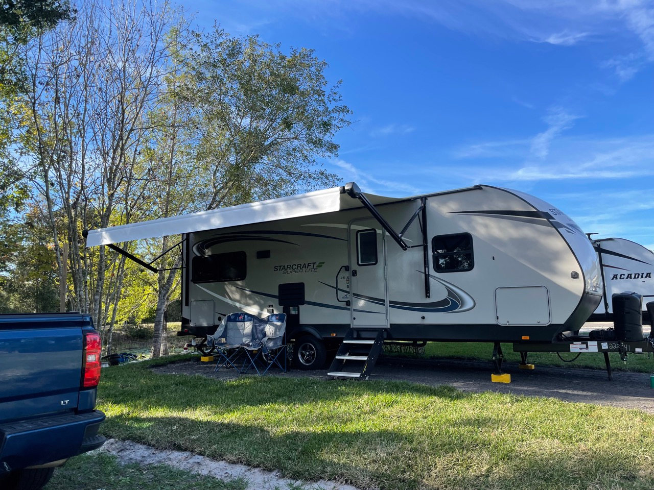 The RV spot by the road out to the gate.