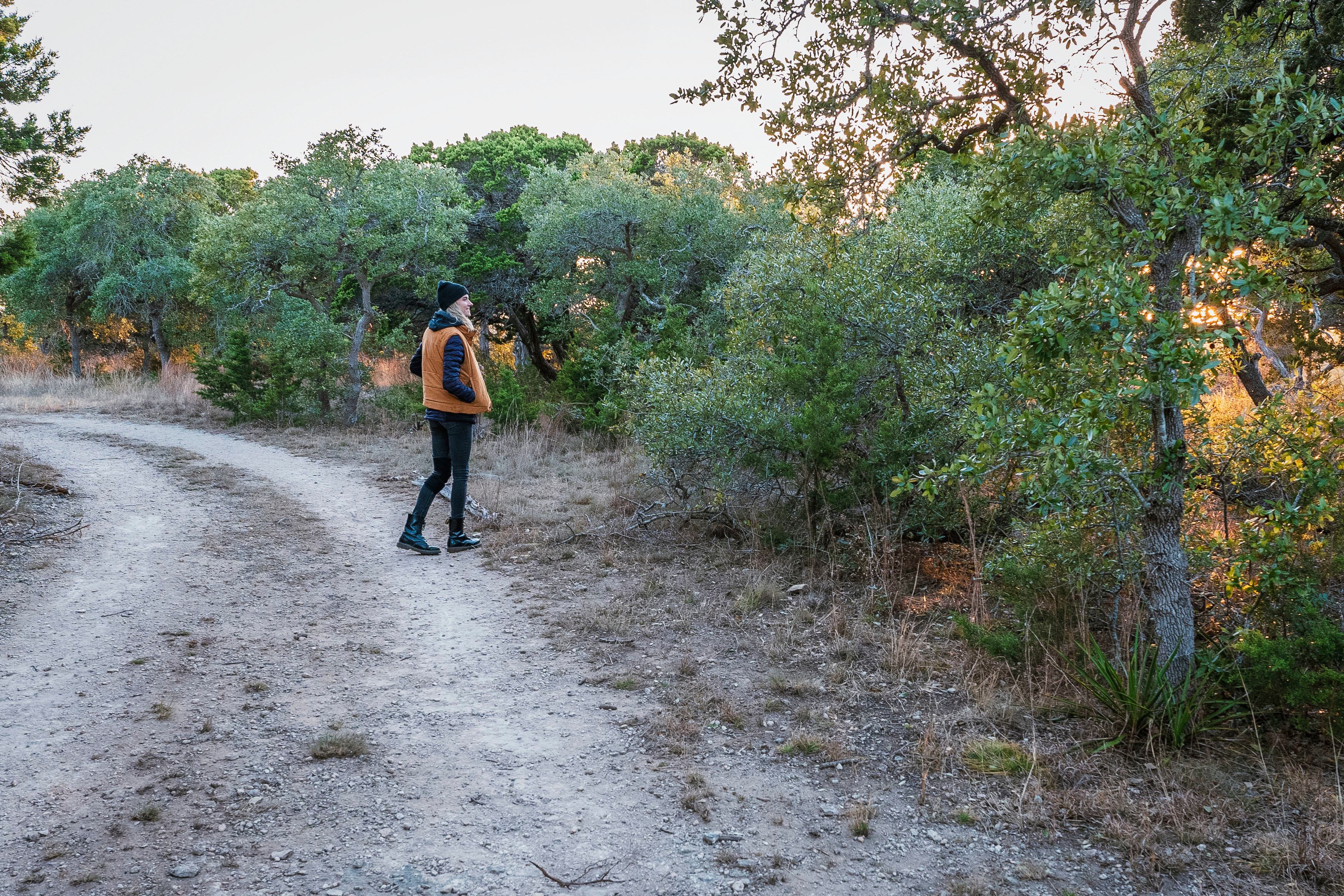 Hiking around the property.