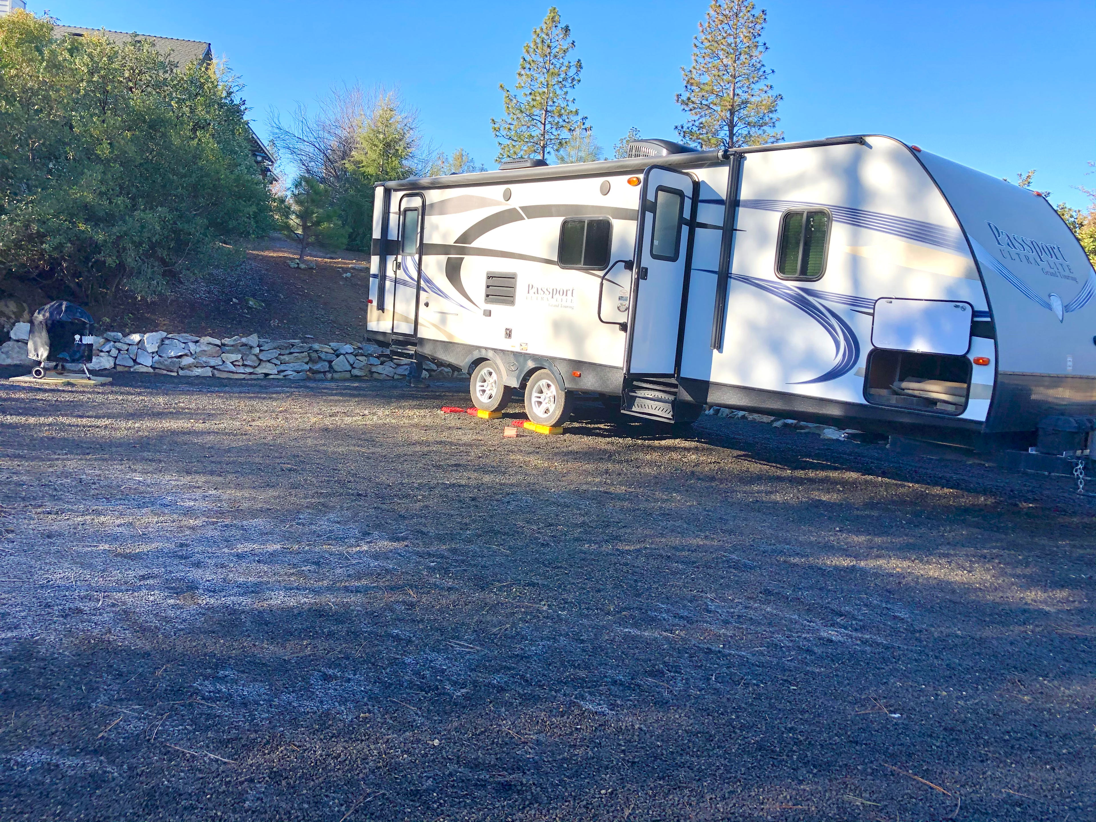 Our 27ft trailer with one slide out with electrical and water hook ups. 