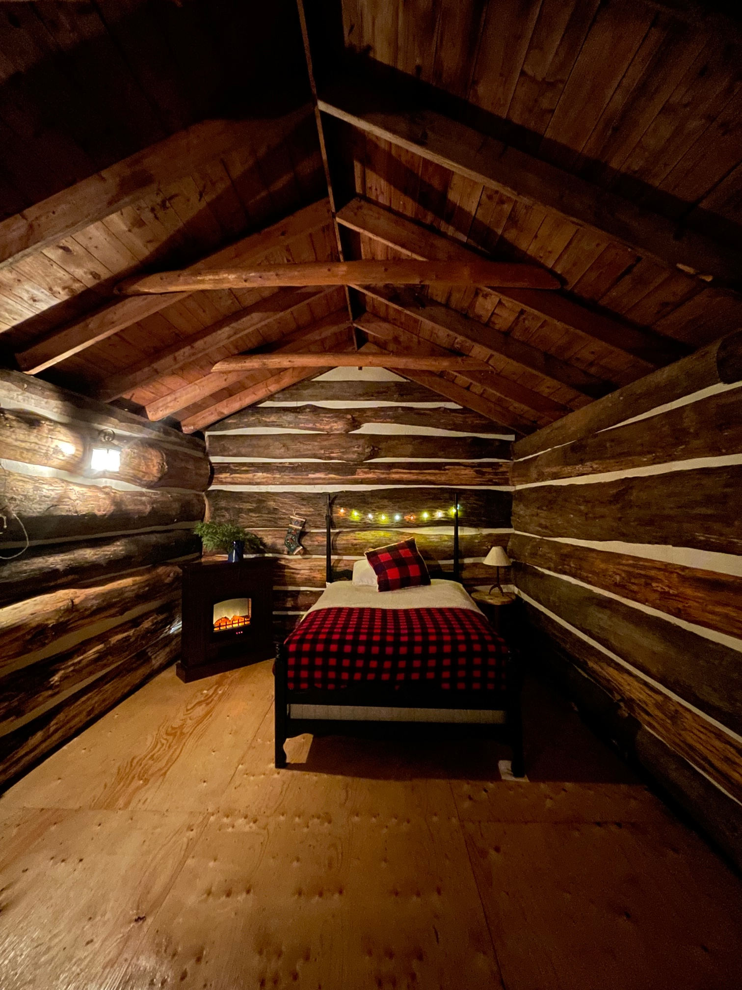 Cozy spot to snuggle up in the cabin by the fire