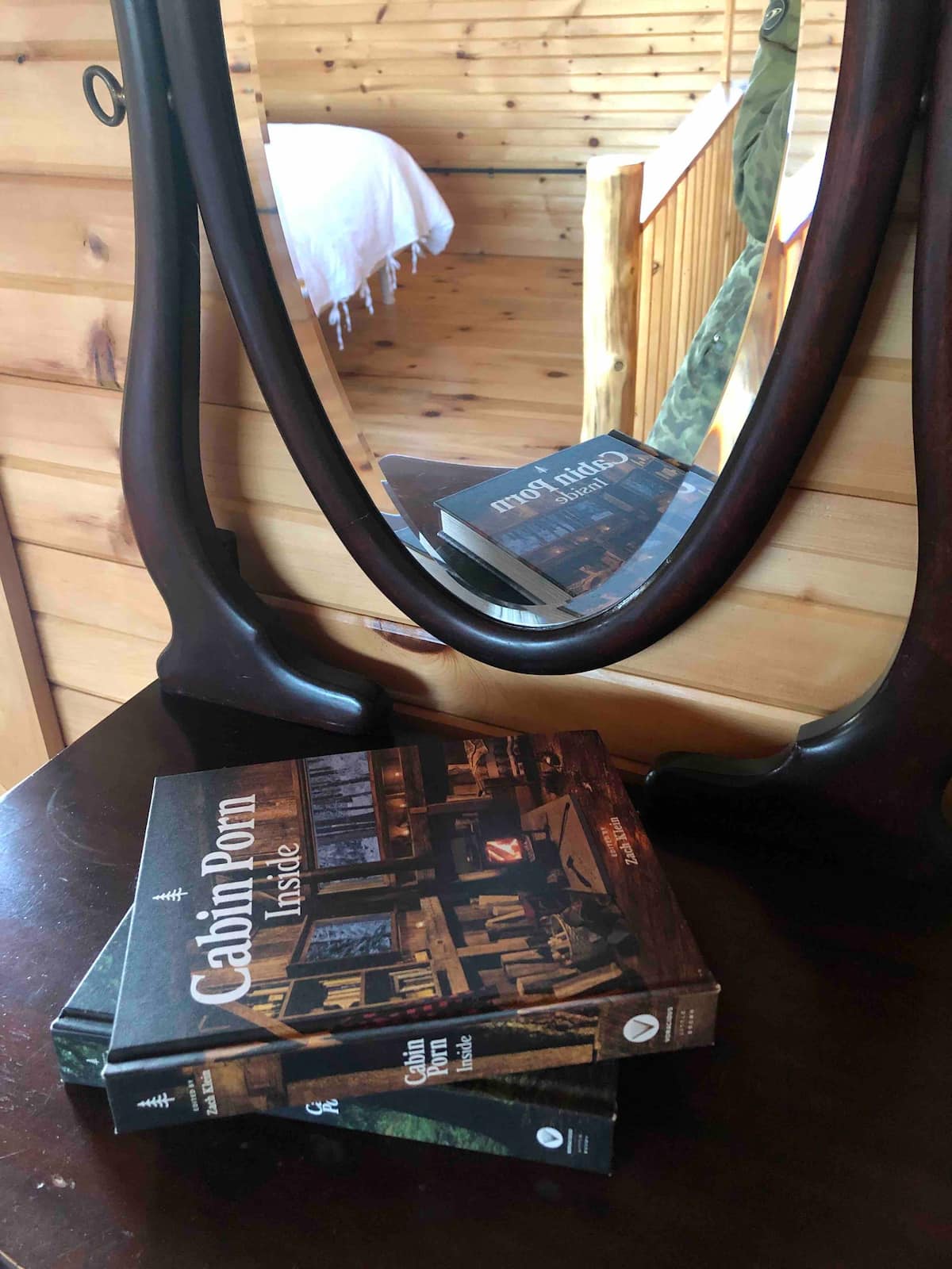 Books about cool cabins in a cool cabin.