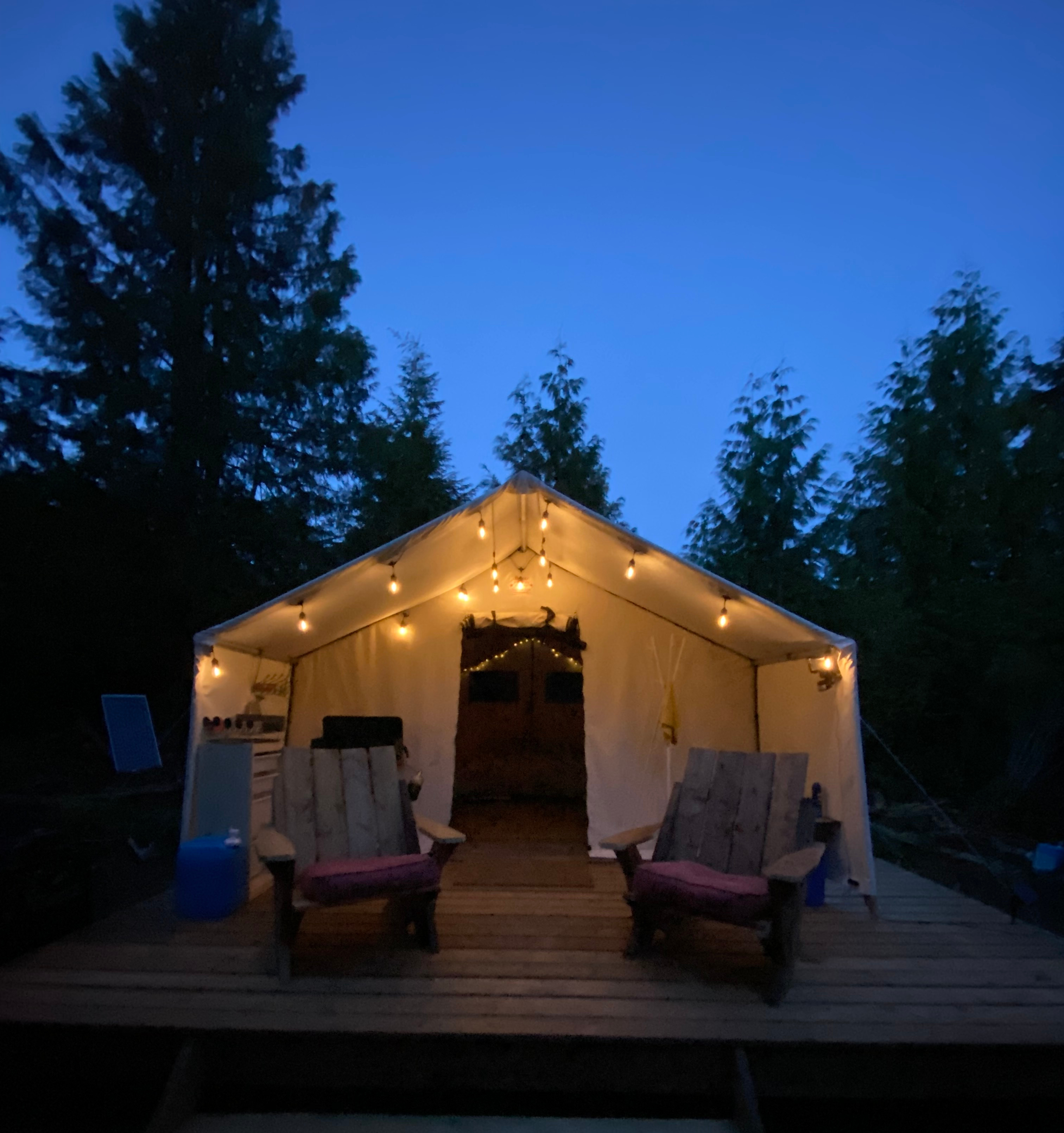 Solar lights on the ground on-site and on the covered patio area