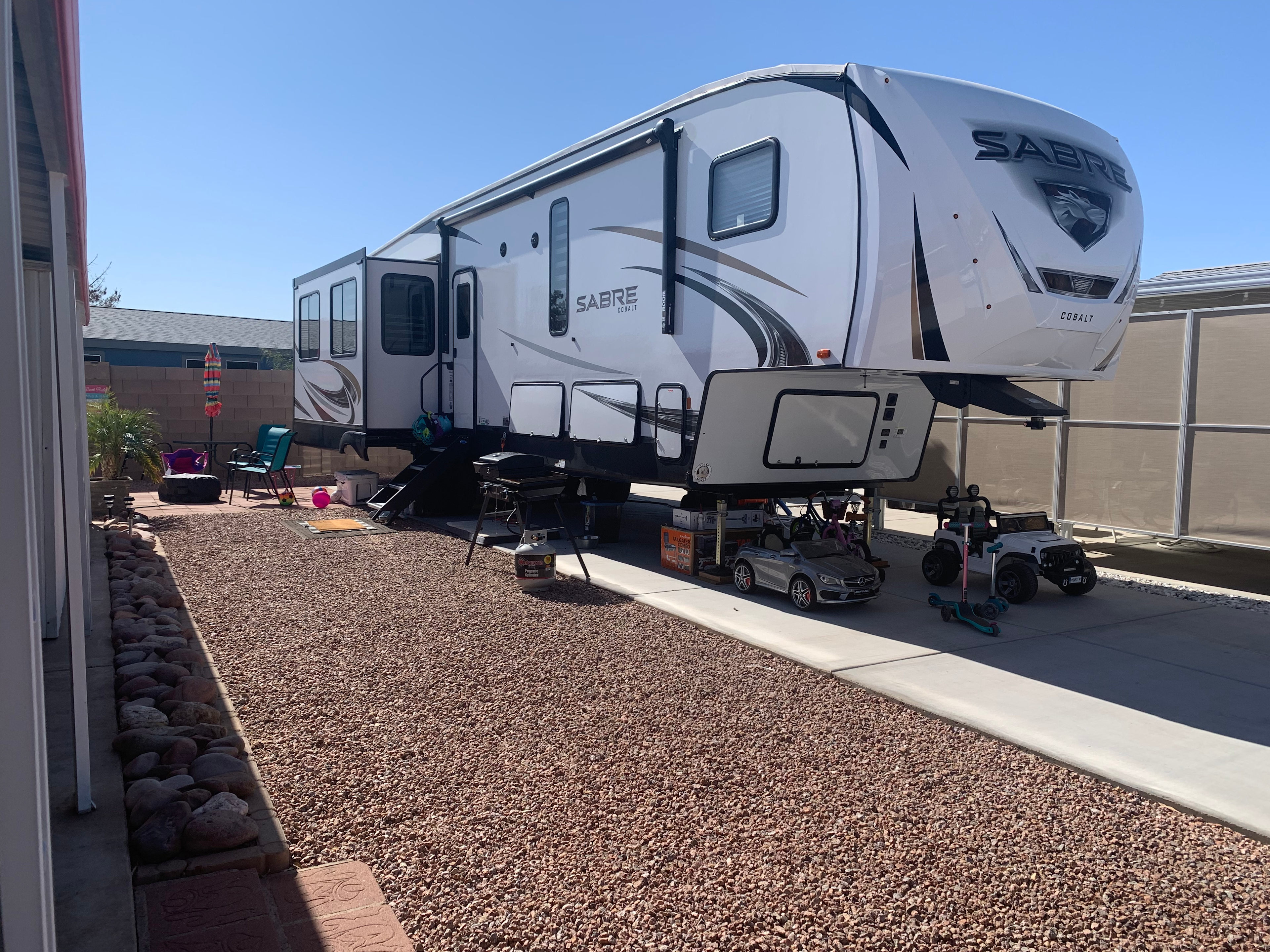 We can handle a 40 RV on our extra wide concrete pad