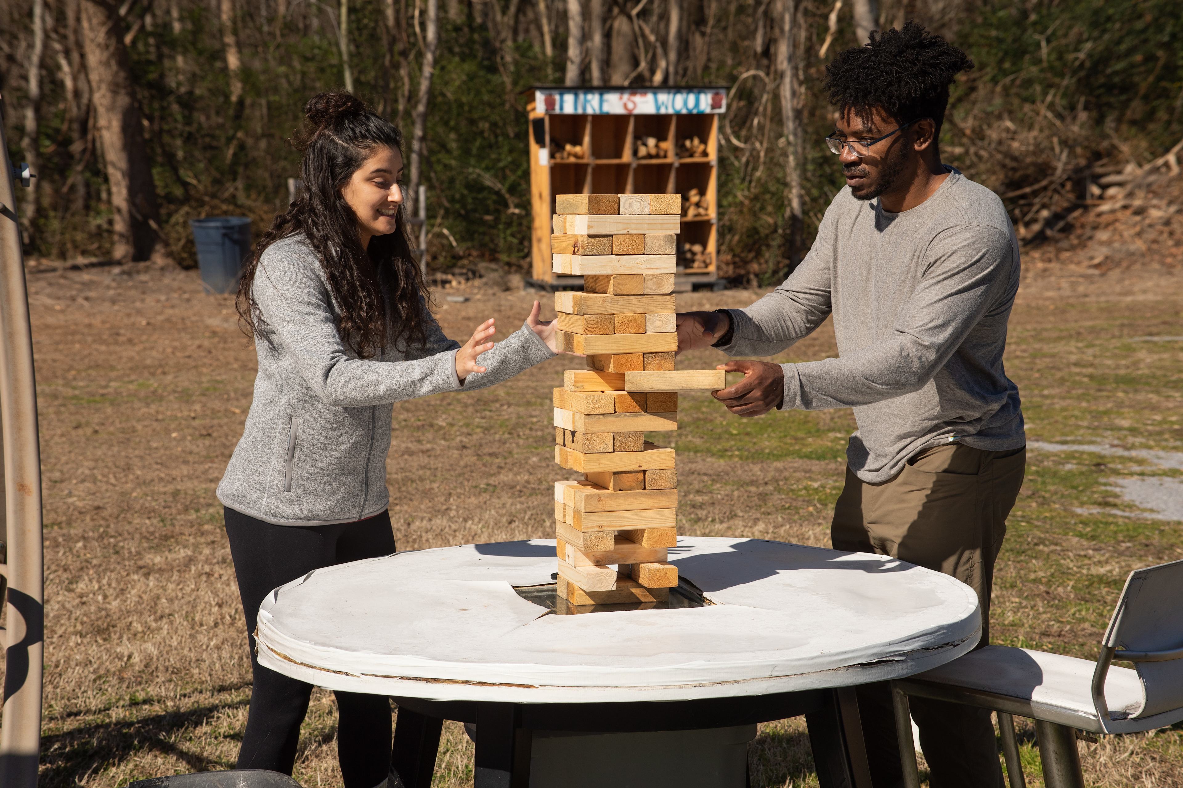 One of our favorite games is Jenga, so when we saw jumbo jenga, we had to play a couple of rounds!! 