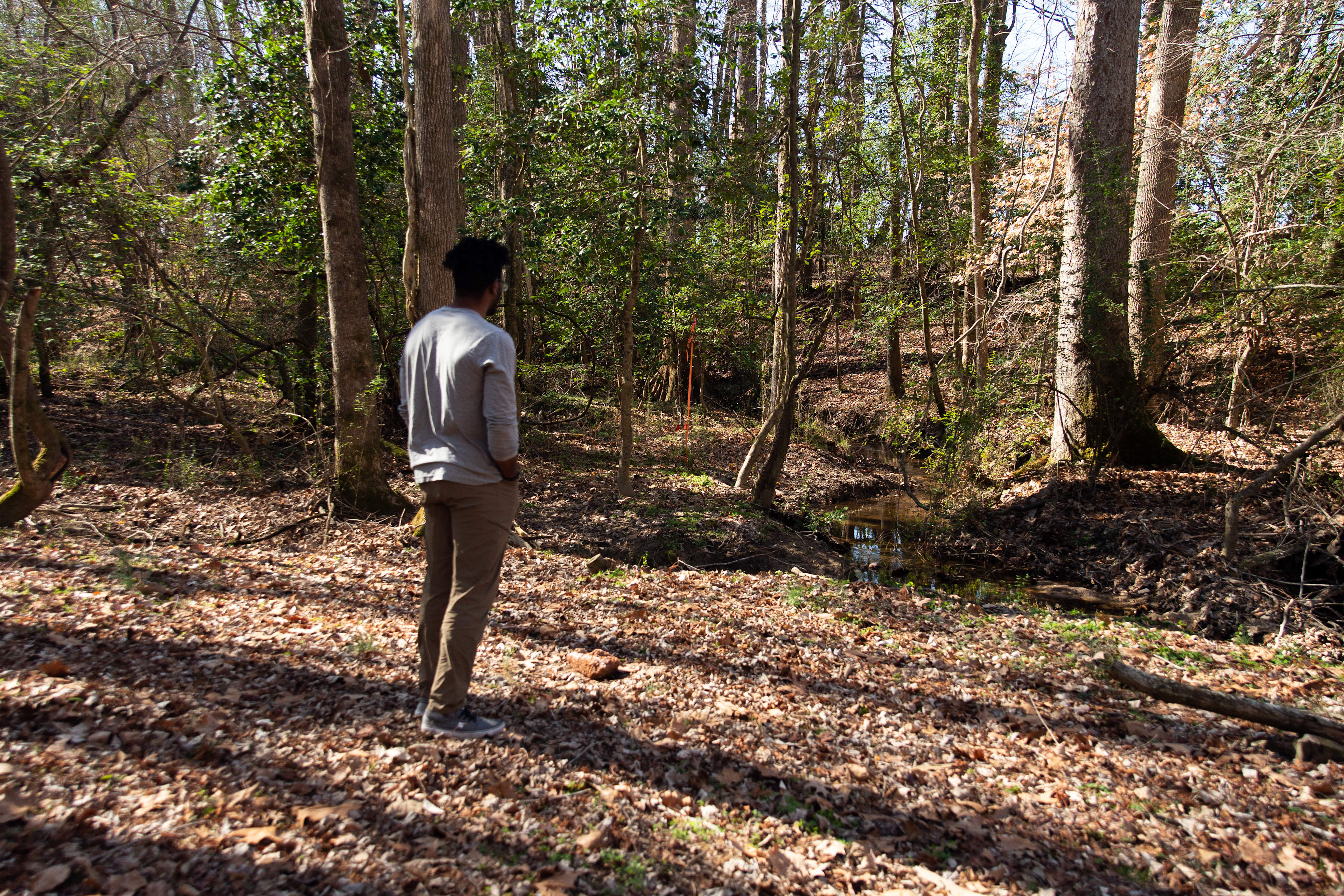 With so many acres of land, it was easy to walk one way and find a trail to head down to explore.  The weather was immaculate and we even found a nice stream to check out. 