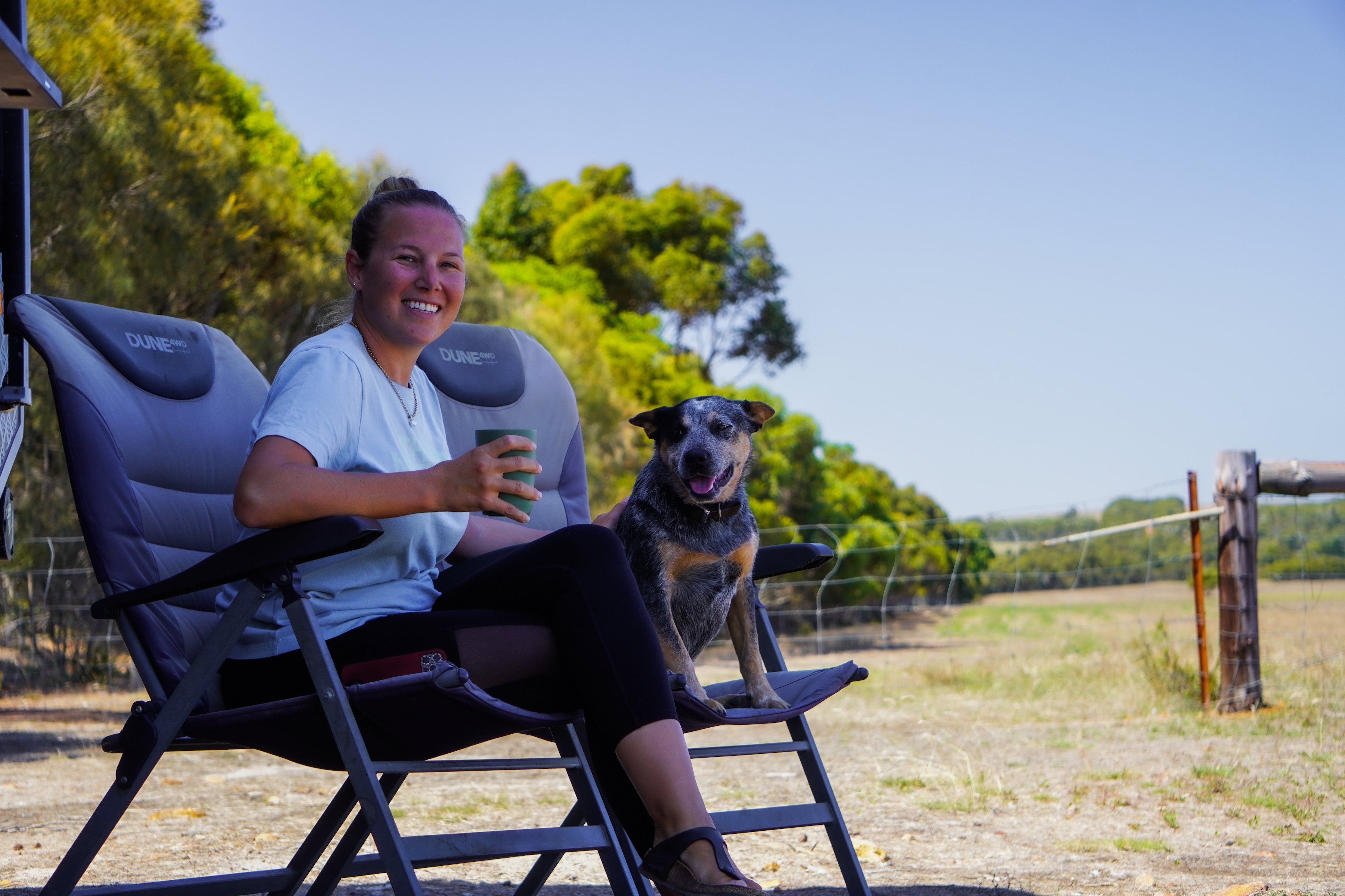 Hanging out with resident dog, Blue