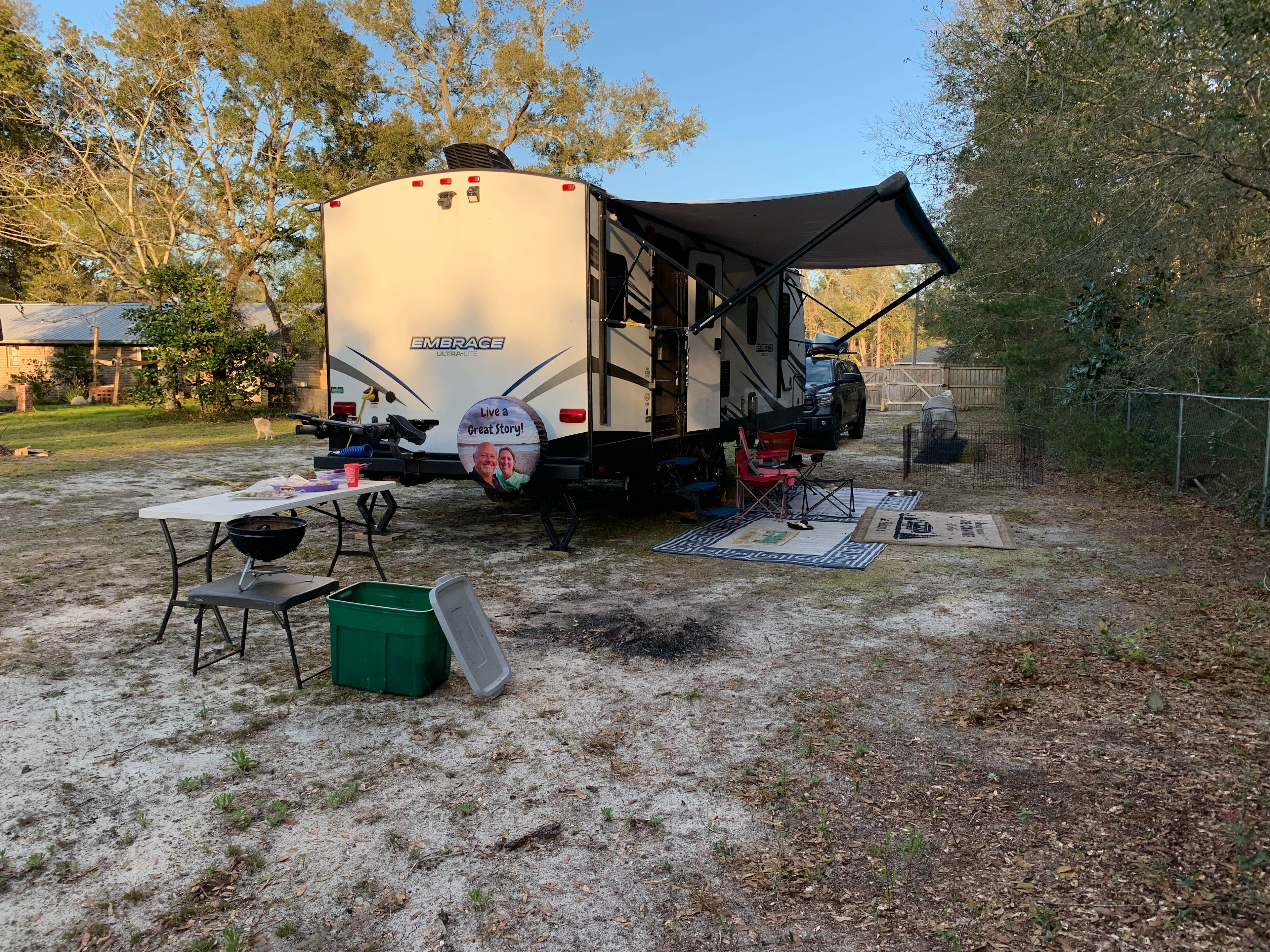 We were invited to use the backyard and the yard was fenced in. Our dogs loved it.