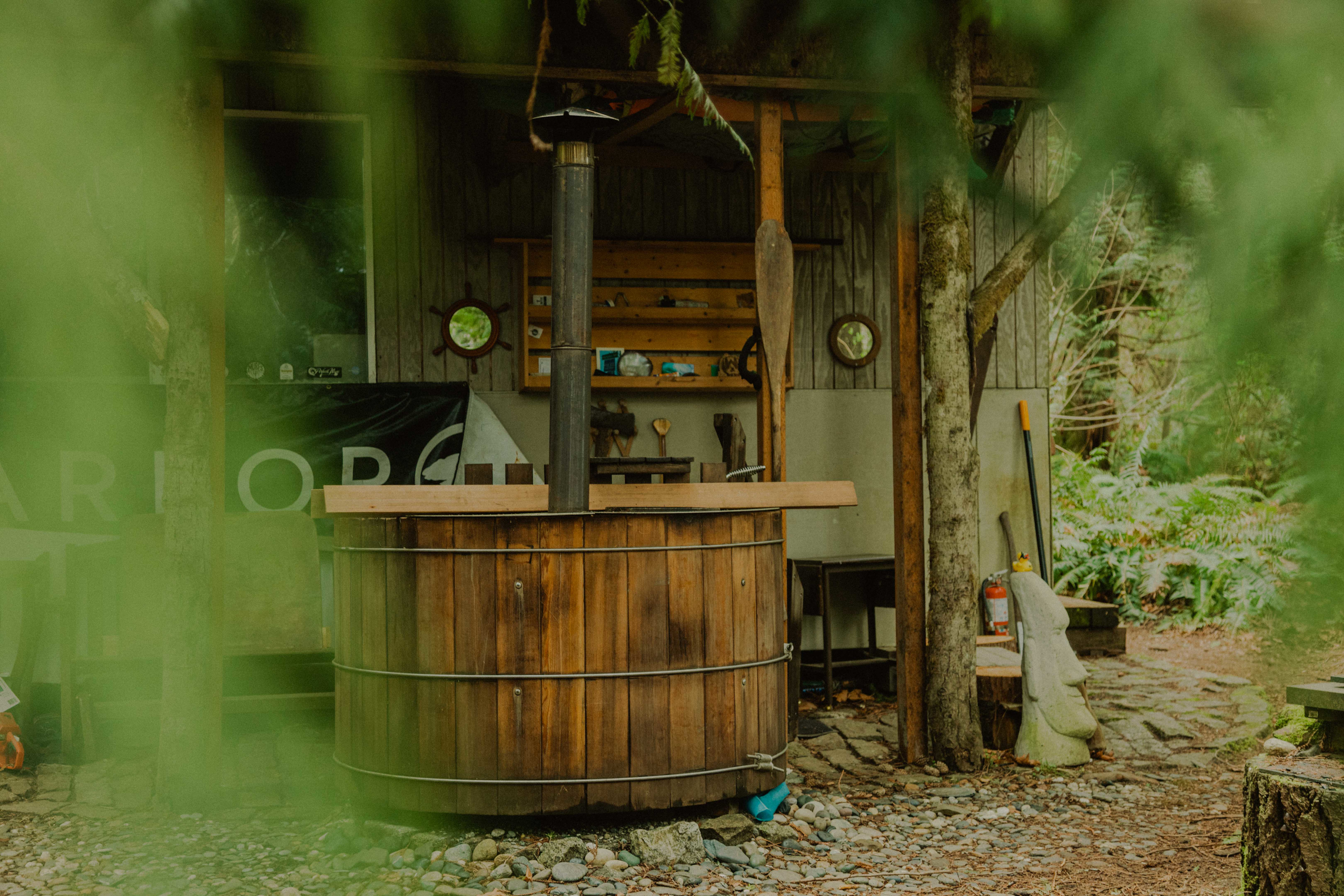 The coolest wood-fired hot tub—built by the host, Jerrett! 