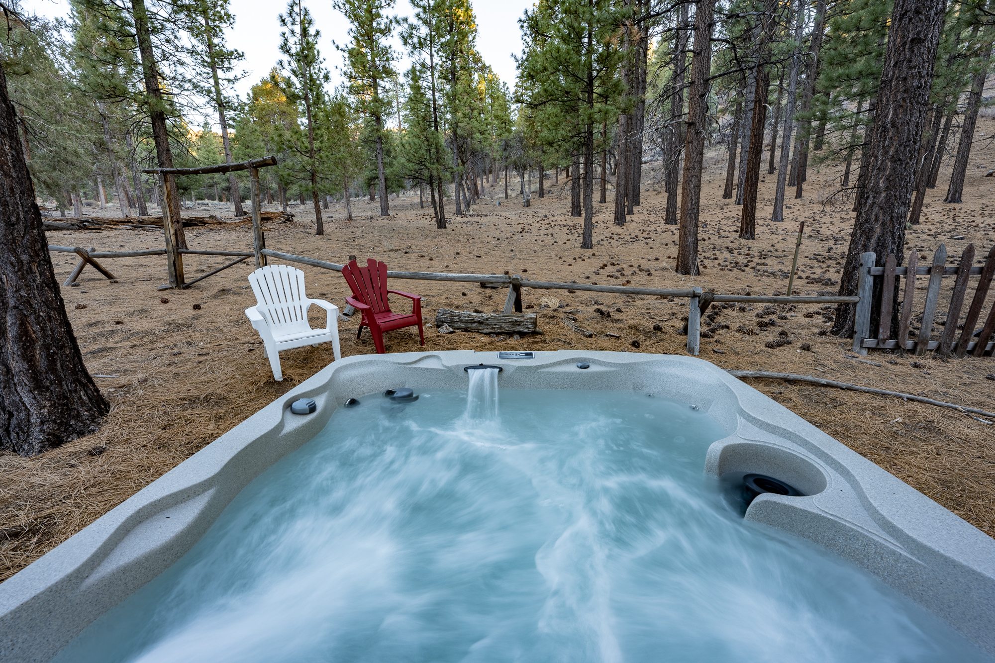 Great 4 person hot tub looking onto the forest. 