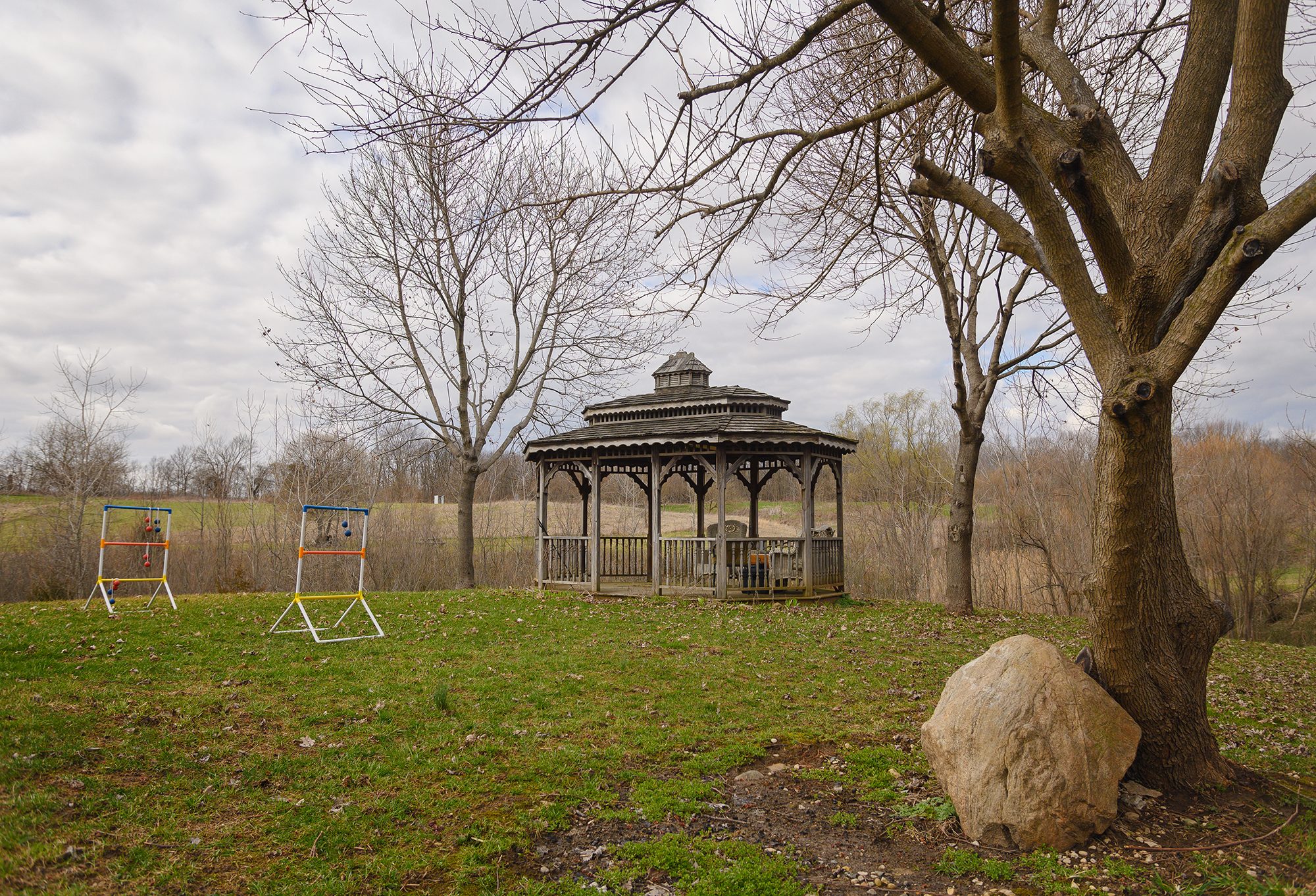 Yard games are located in the pavilion