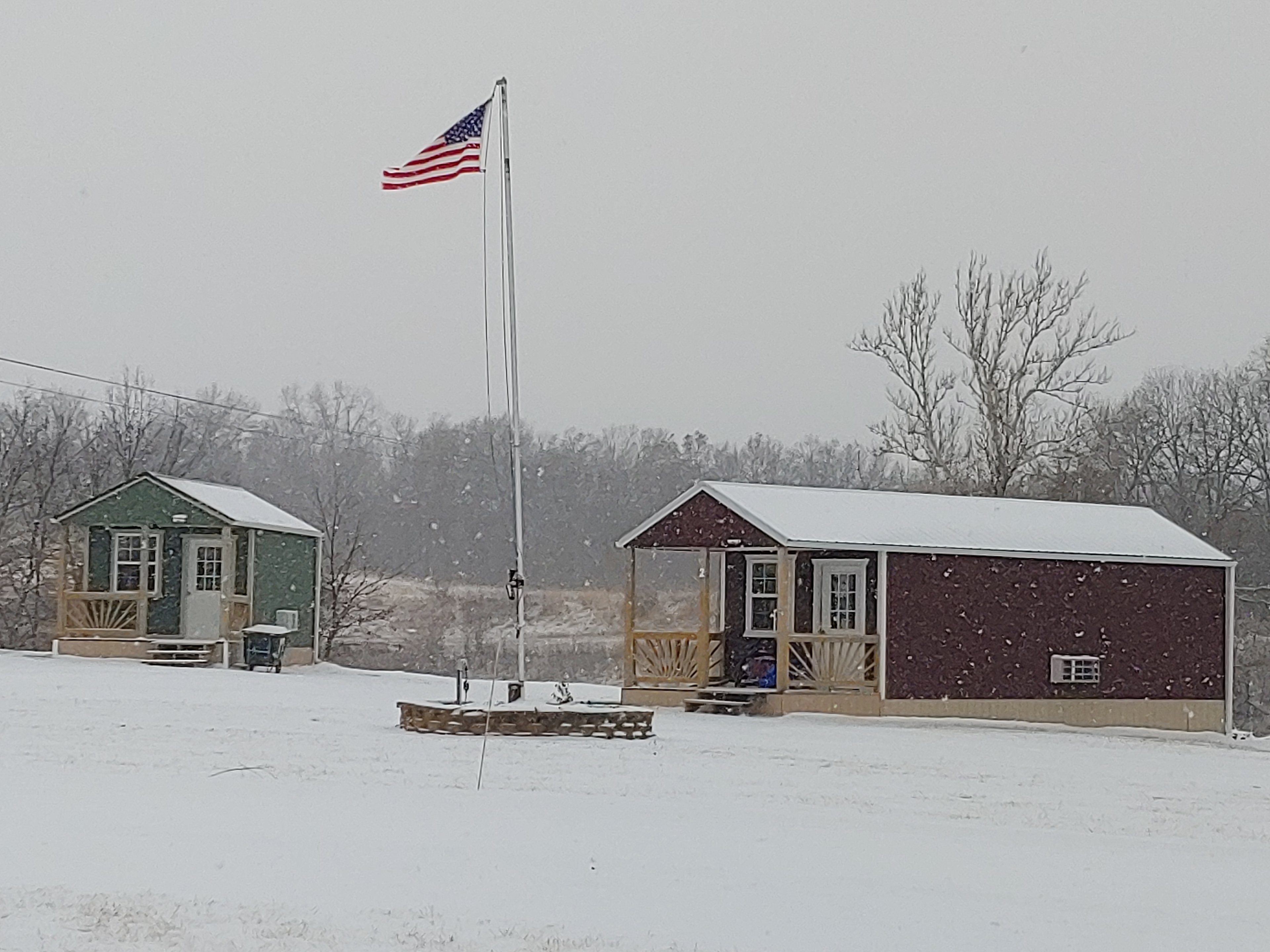 Cabin 1 and Cabin 2 on a wintry day