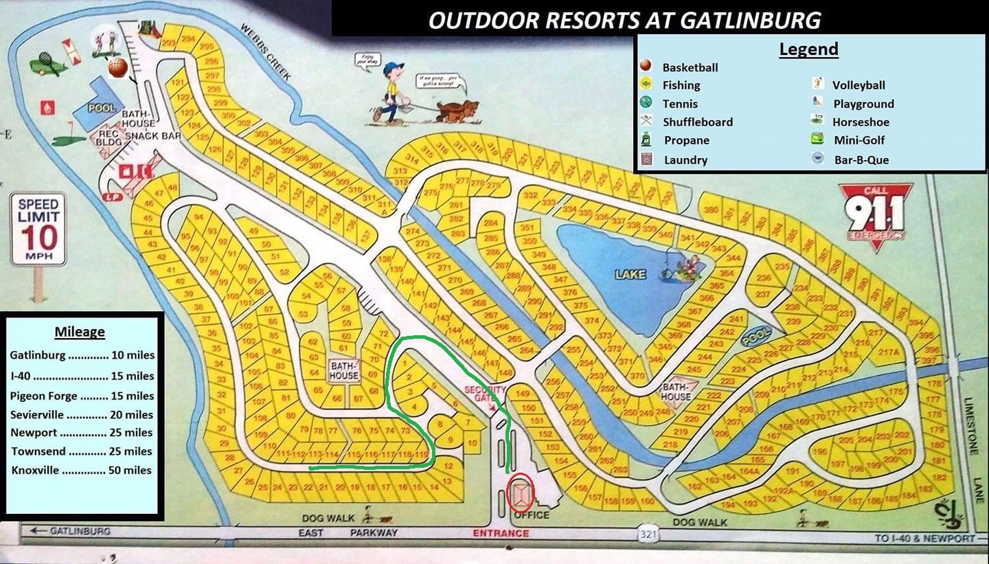 Campground Map with driving path to site.