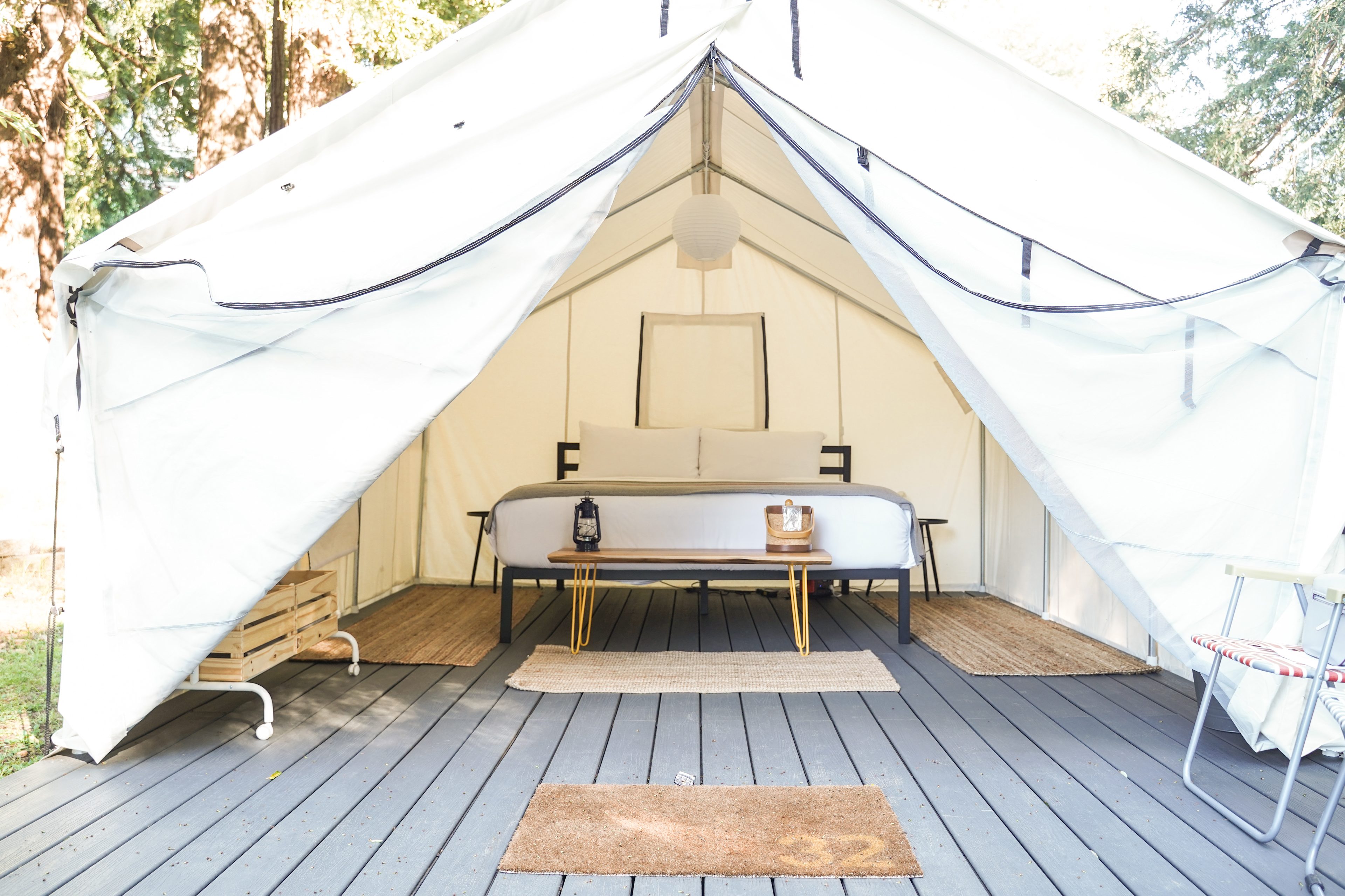 Our beautiful yurt is lined with wooden planks.