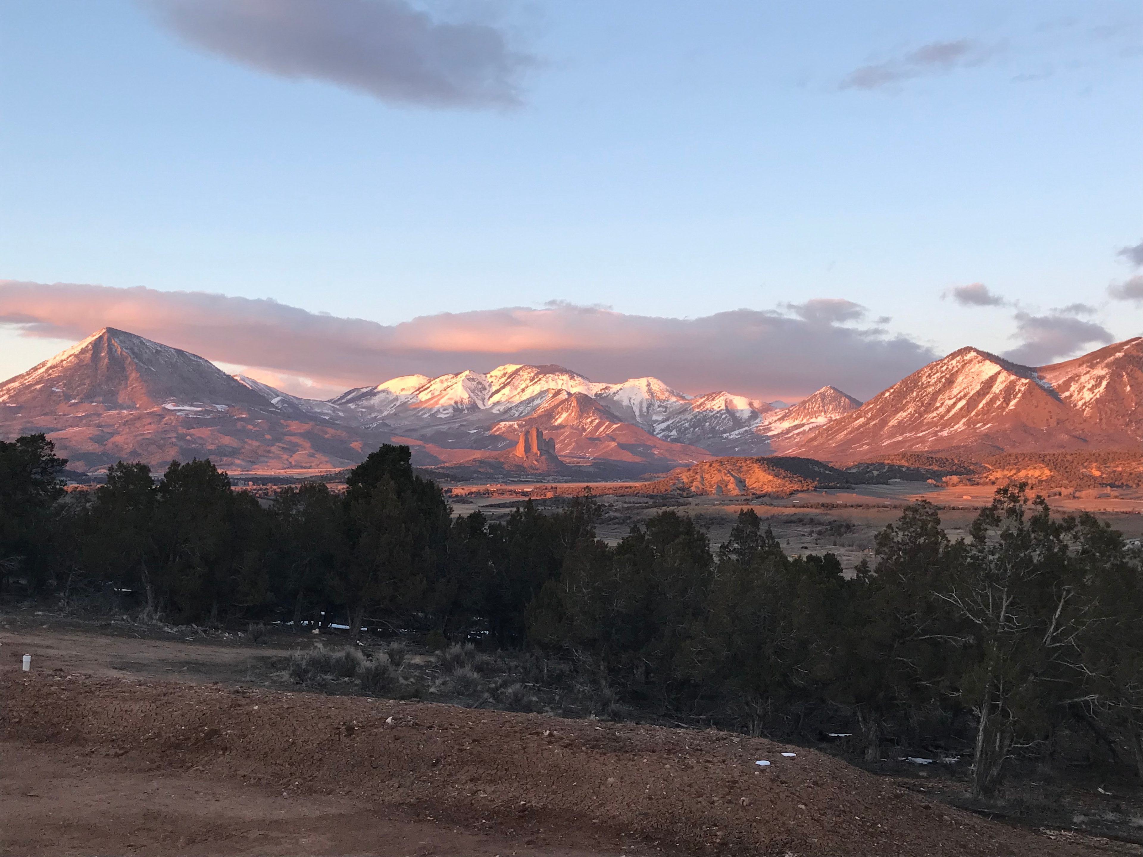 Evening views over the res to iconic Needlerock and the West Elk Mountains